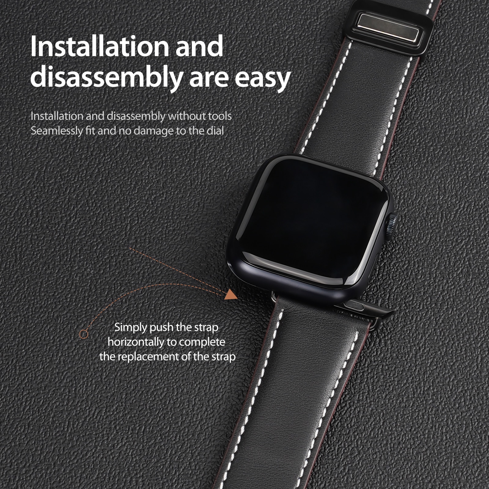 Lærreim Apple Watch Series 11 42mm Svart