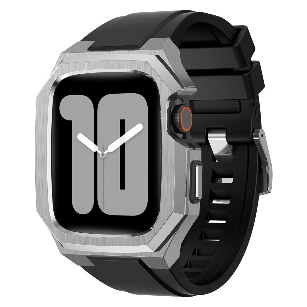 Stainless Steel Deksel + Reim Apple Watch 45mm Series 7 sølv/svart