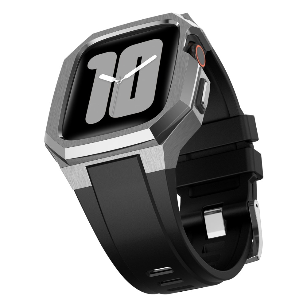 Stainless Steel Deksel + Reim Apple Watch 45mm Series 7 sølv/svart