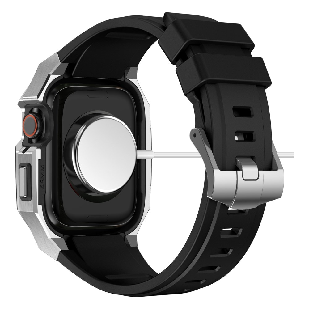 Stainless Steel Deksel + Reim Apple Watch 45mm Series 7 sølv/svart