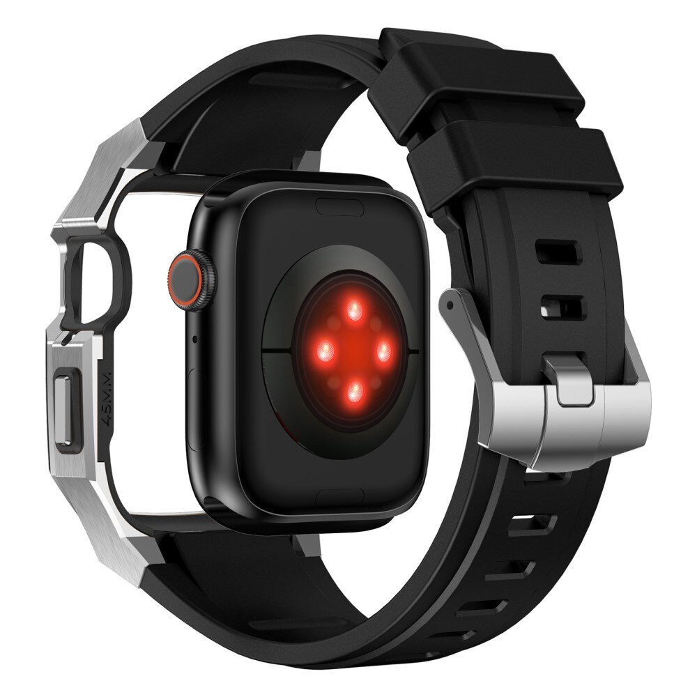 Stainless Steel Deksel + Reim Apple Watch 45mm Series 7 sølv/svart