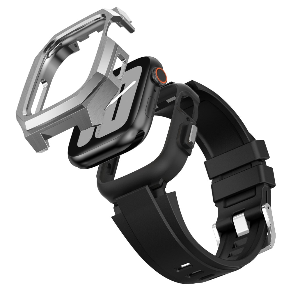 Stainless Steel Deksel + Reim Apple Watch 45mm Series 7 sølv/svart