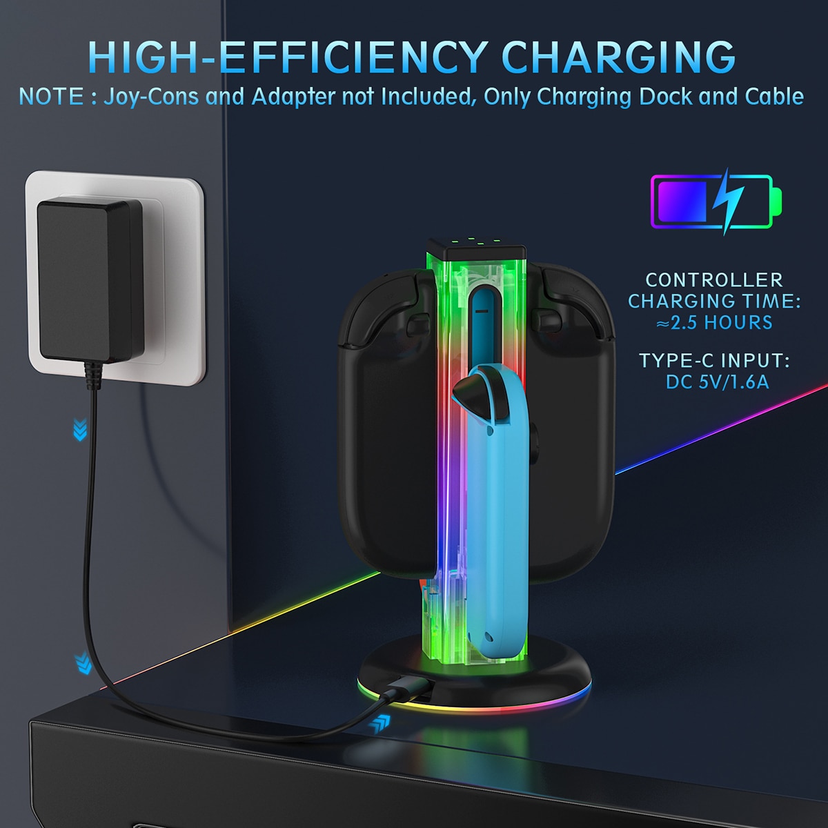 Joy-Con Ladestativ med RGB-belysning Nintendo Switch 2 Svart