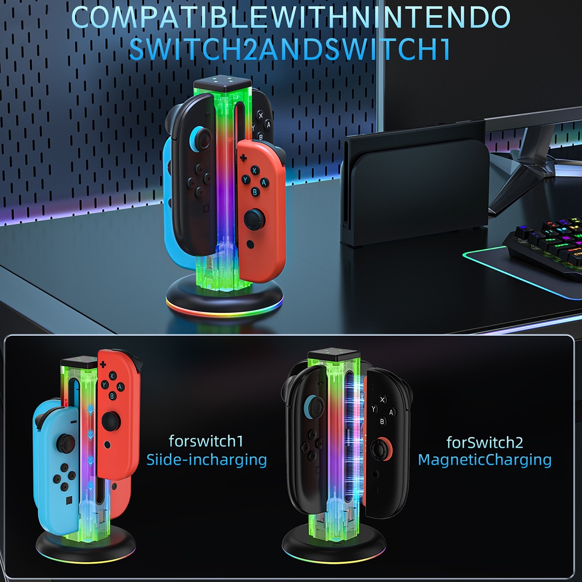 Joy-Con Ladestativ med RGB-belysning Nintendo Switch 2 Svart