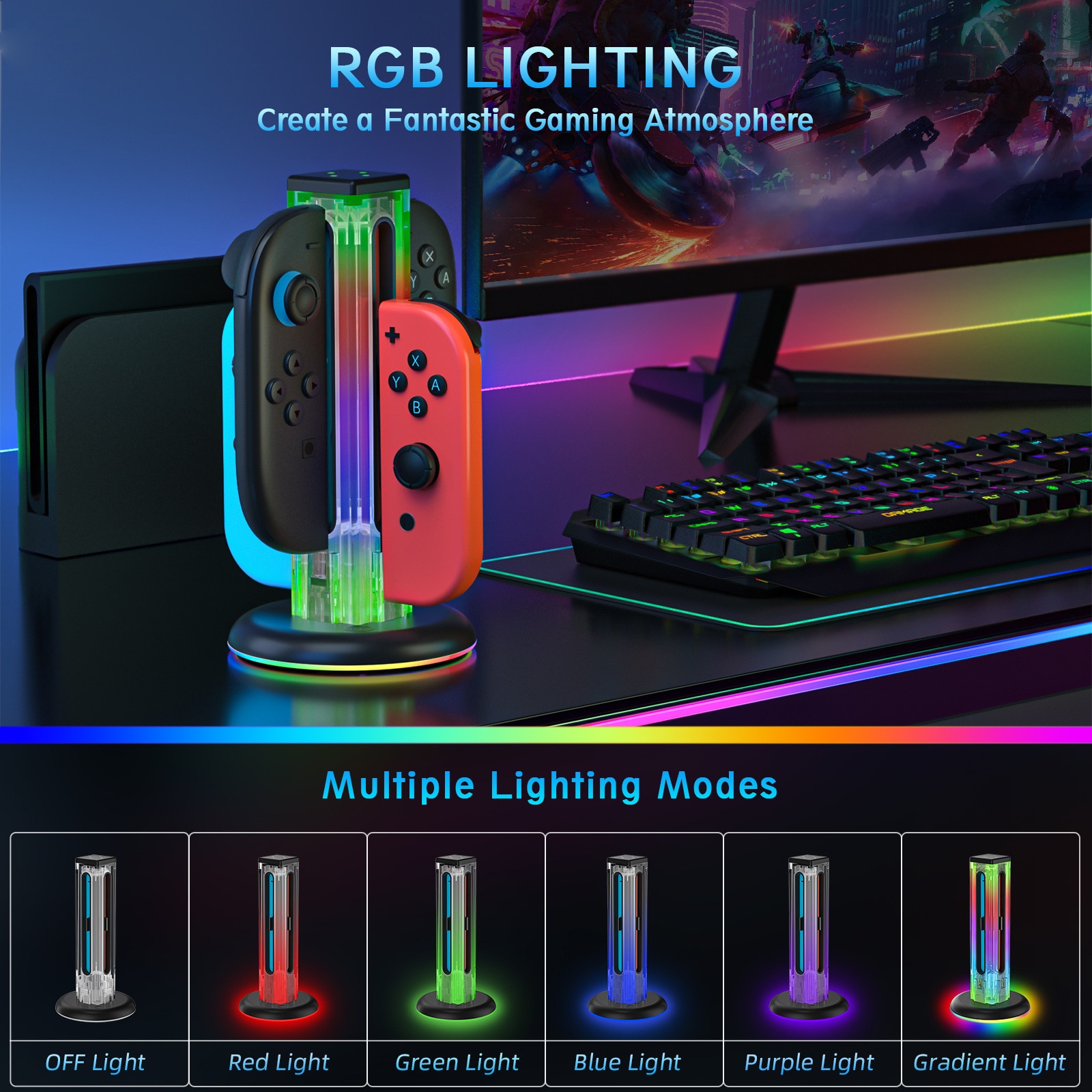 Joy-Con Ladestativ med RGB-belysning Nintendo Switch 2 Svart