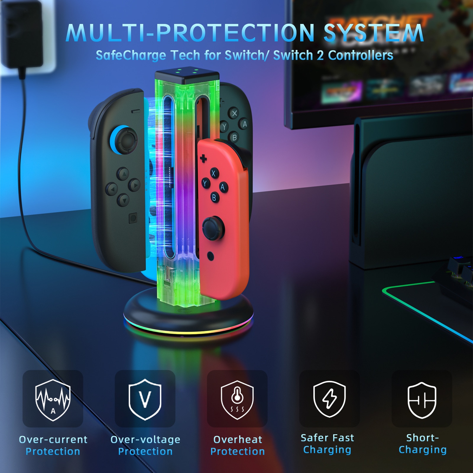 Joy-Con Ladestativ med RGB-belysning Nintendo Switch 2 Svart