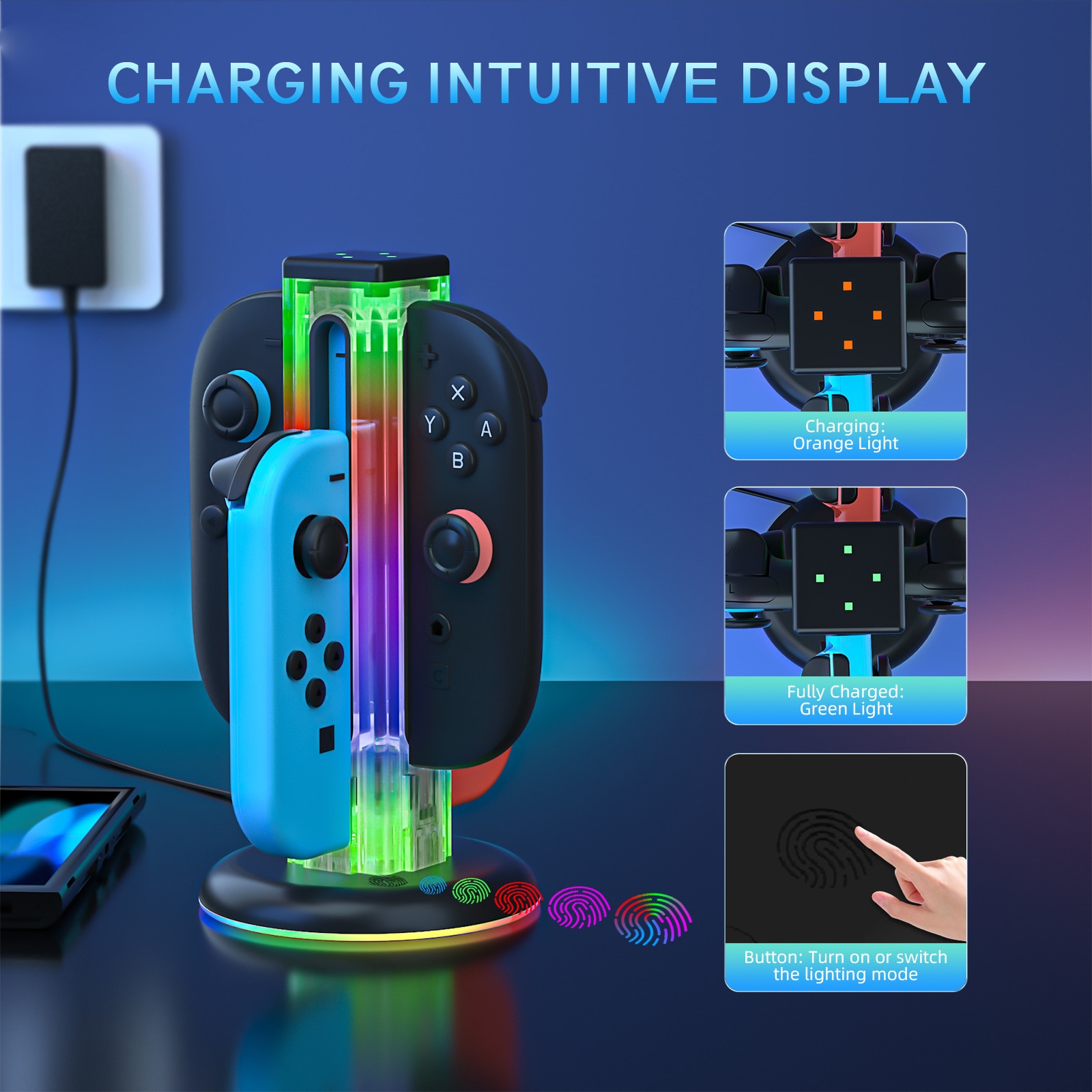 Joy-Con Ladestativ med RGB-belysning Nintendo Switch 2 Svart