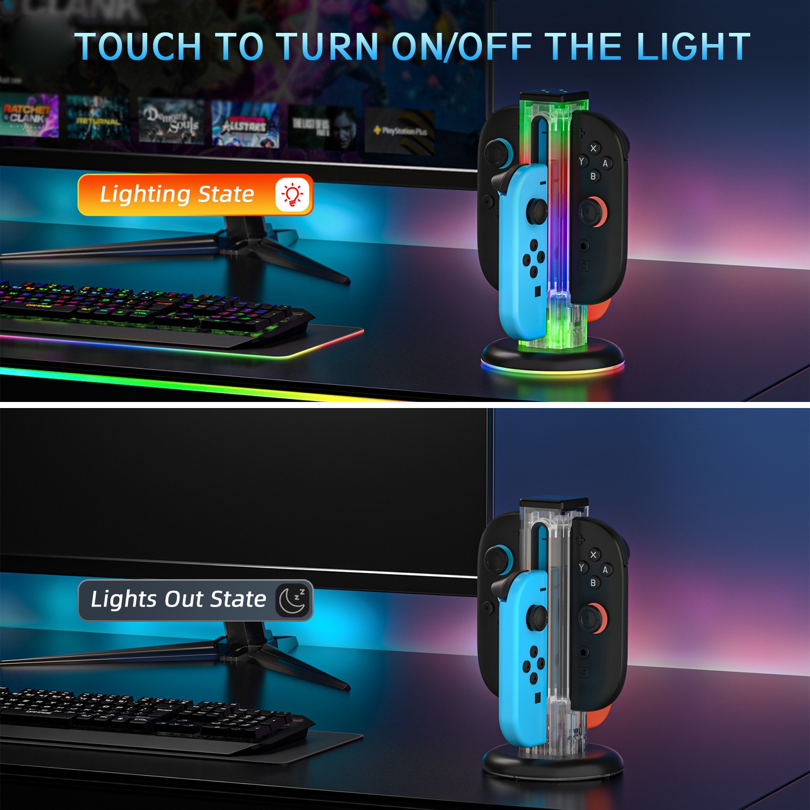 Joy-Con Ladestativ med RGB-belysning Nintendo Switch 2 Svart