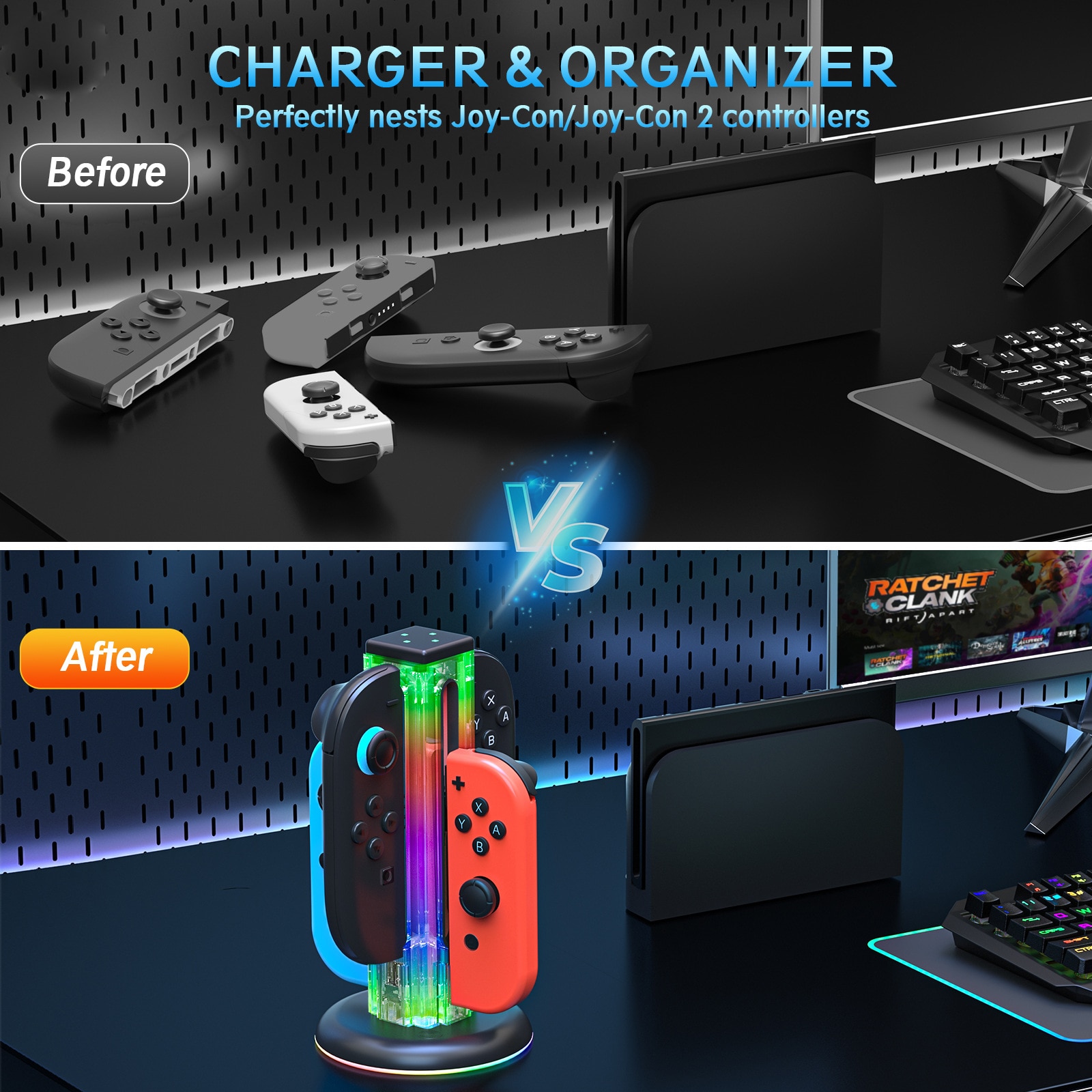 Joy-Con Ladestativ med RGB-belysning Nintendo Switch 2 Svart