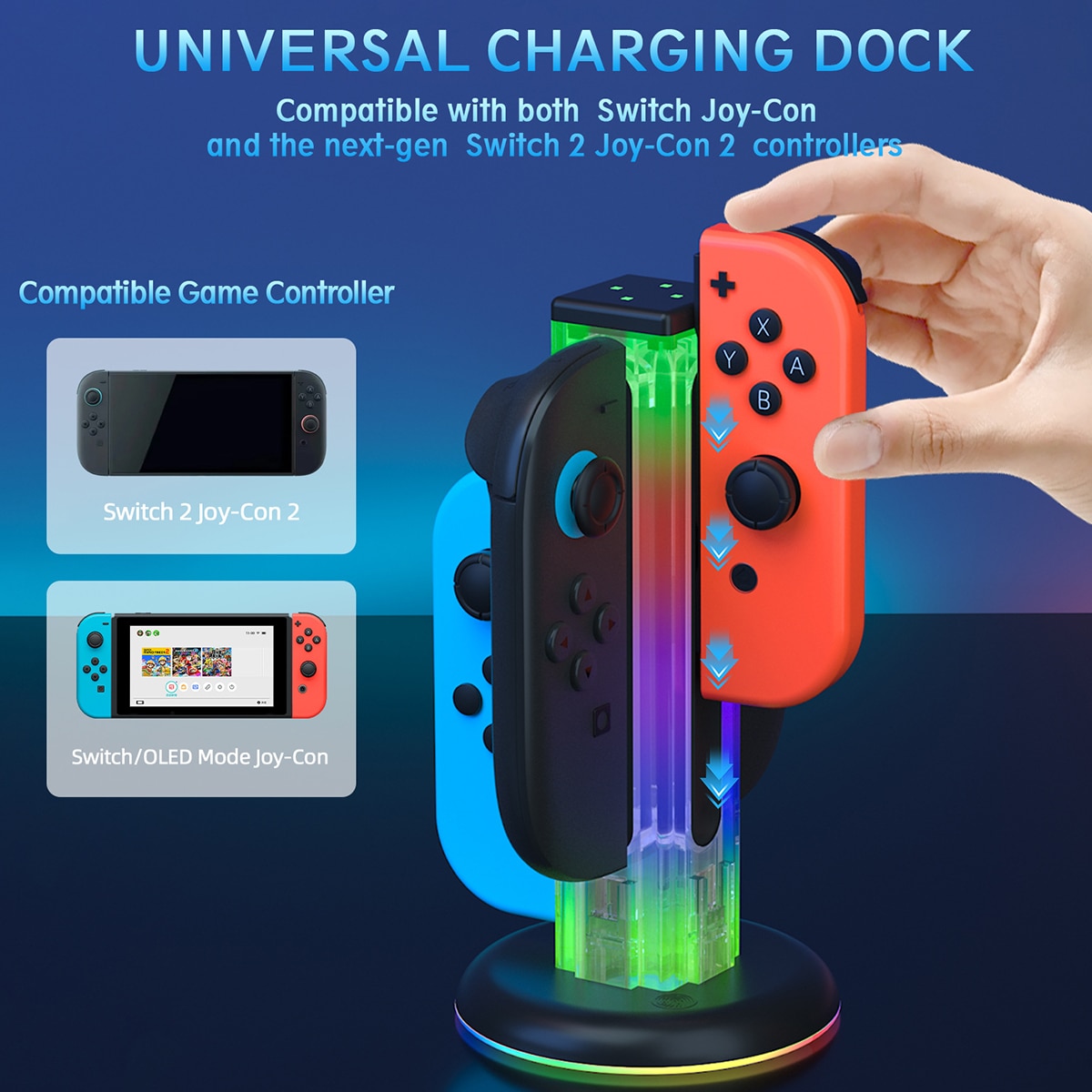 Joy-Con Ladestativ med RGB-belysning Nintendo Switch 2 Svart