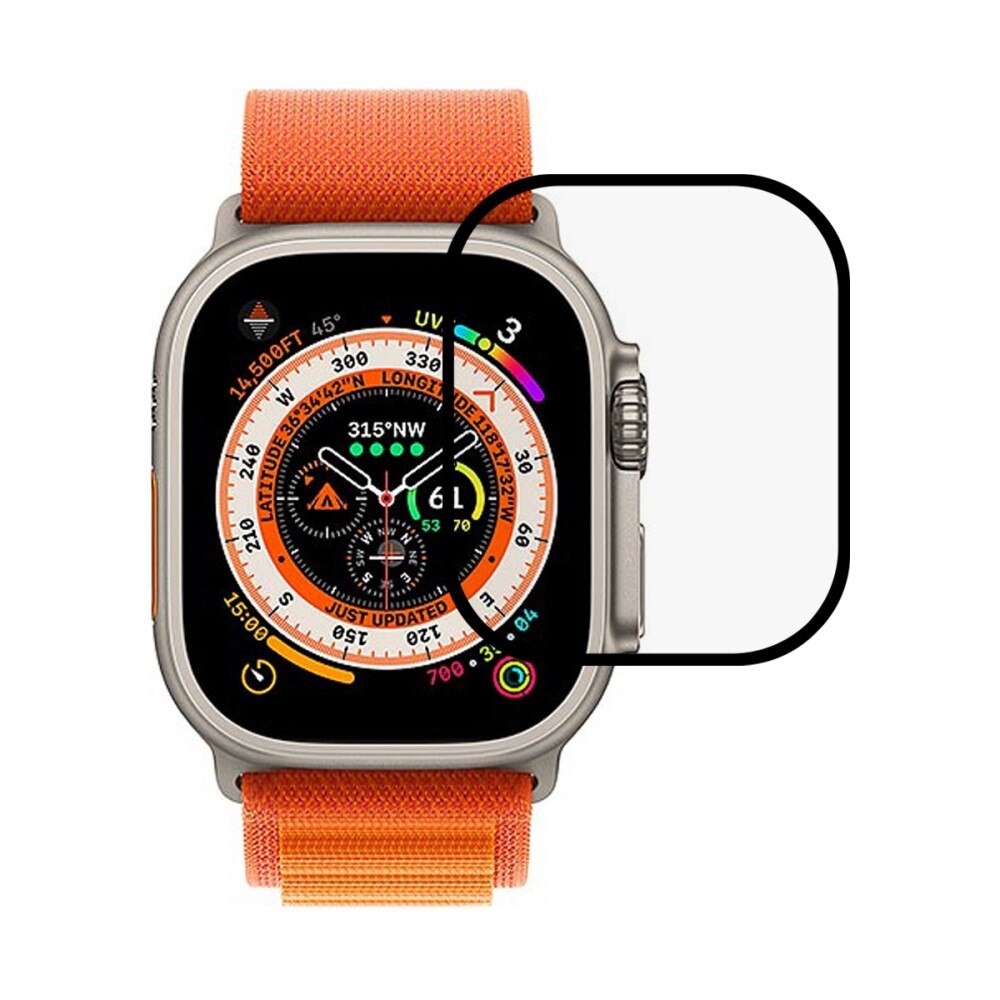 Heldekkende Skjermbeskytter Herdet Glass Apple Watch Ultra 49mm svart