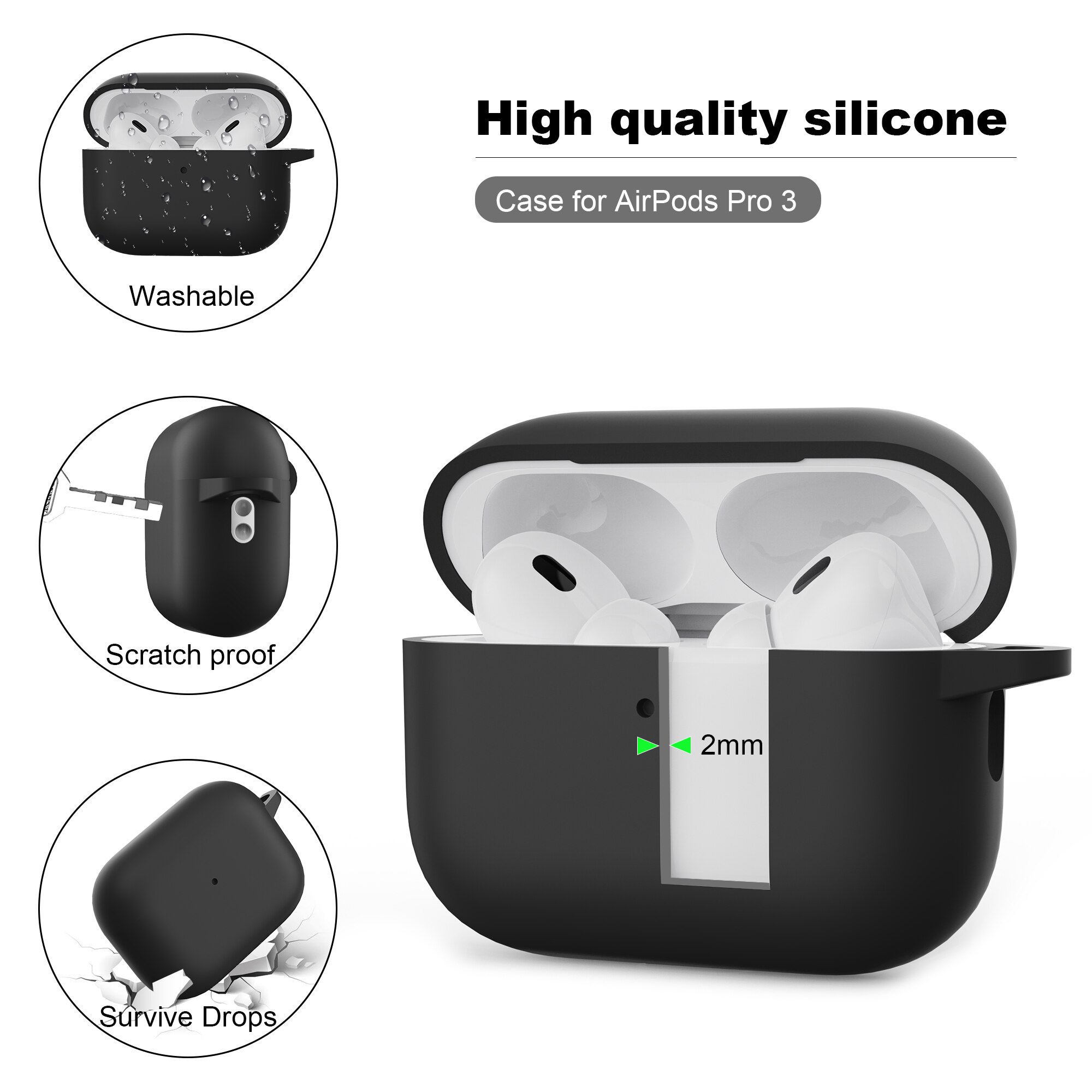Silikondeksel med karabinkrok Apple AirPods Pro 3 Hvit