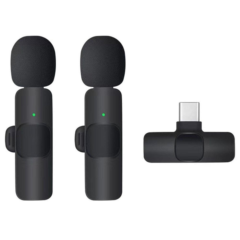 2 trådløse mikrofoner med USB-C-mottaker svart