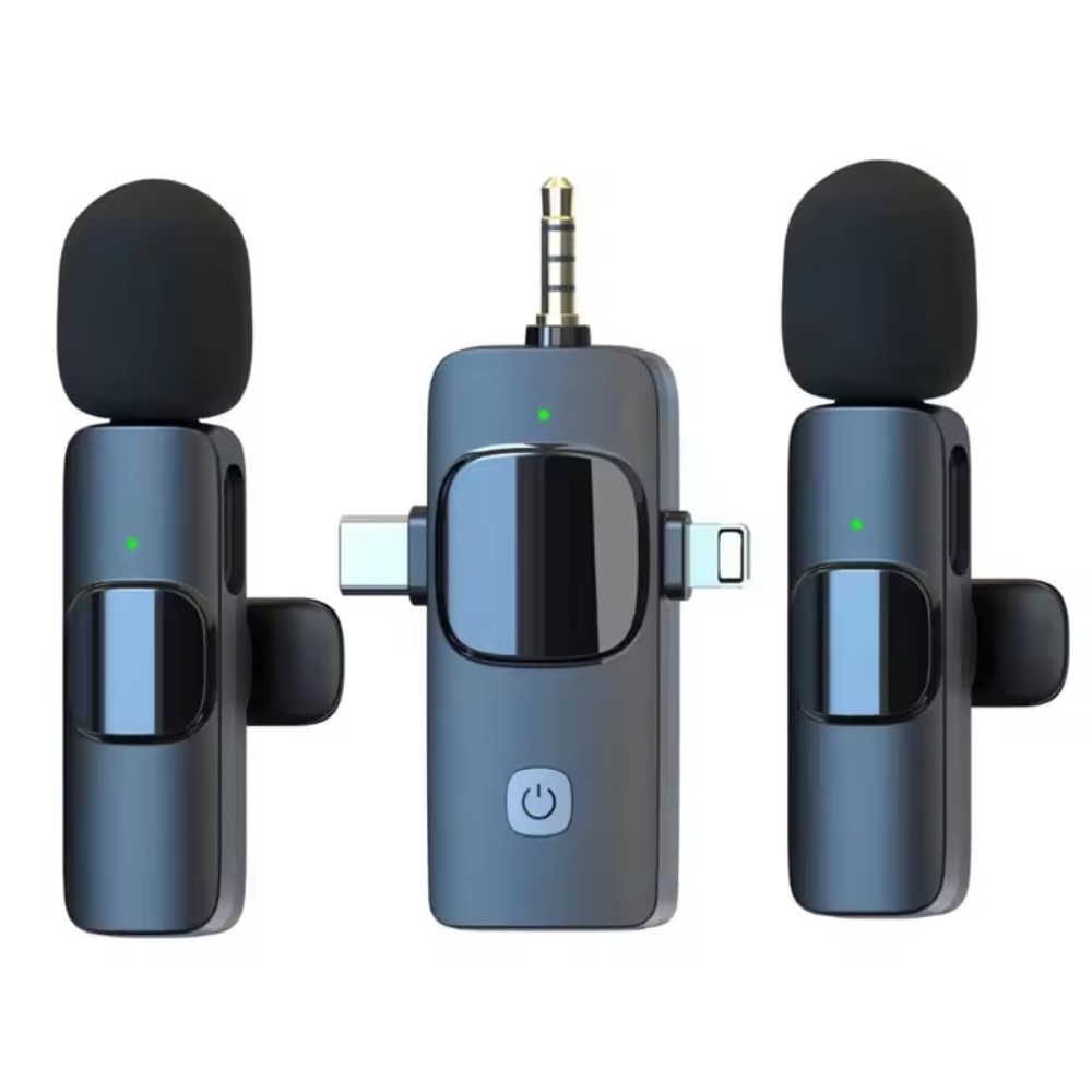 2 trådløse mikrofoner med USB-C / Lightning -mottaker svart
