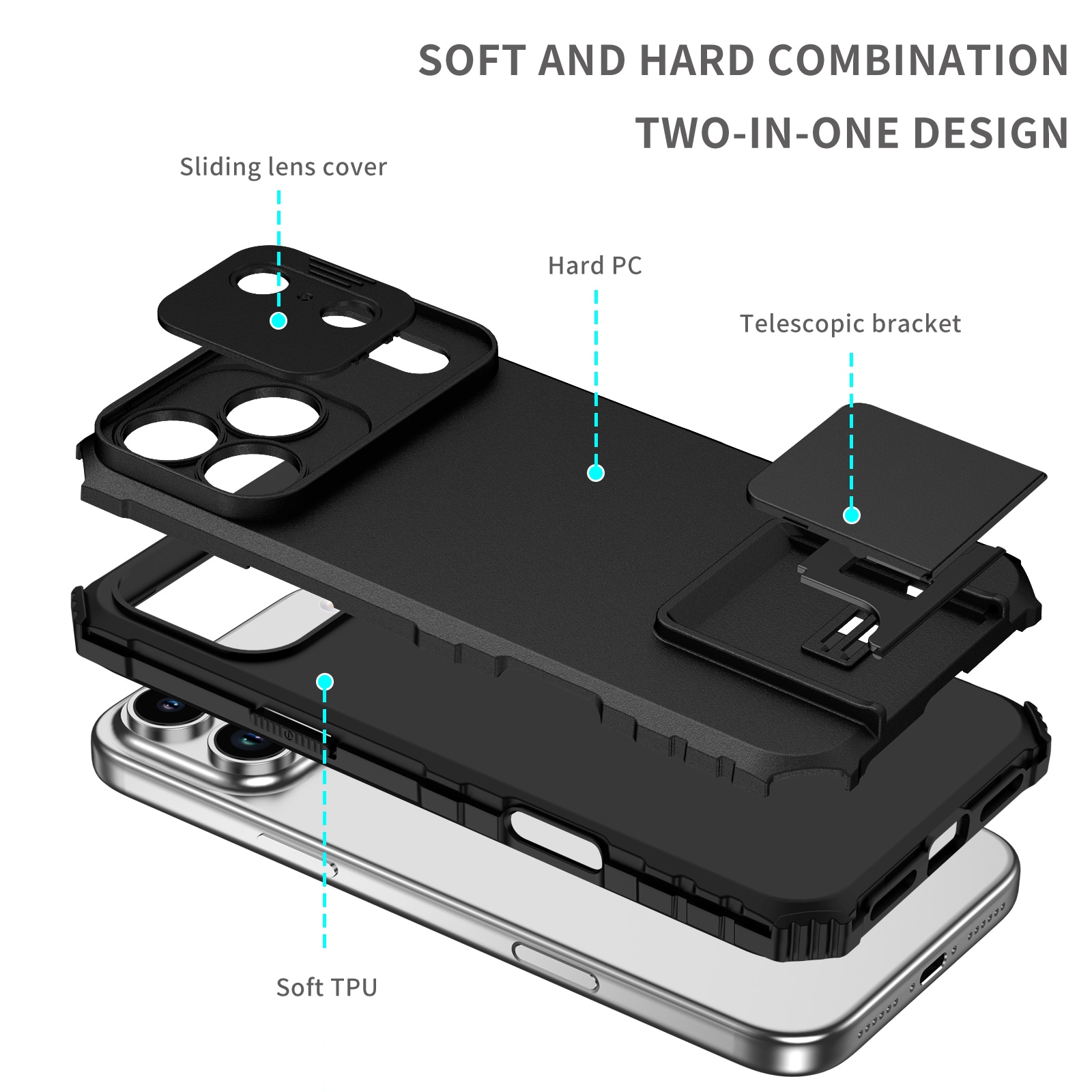 iPhone 17 Pro Kickstand Deksel kamerabeskyttelse Svart