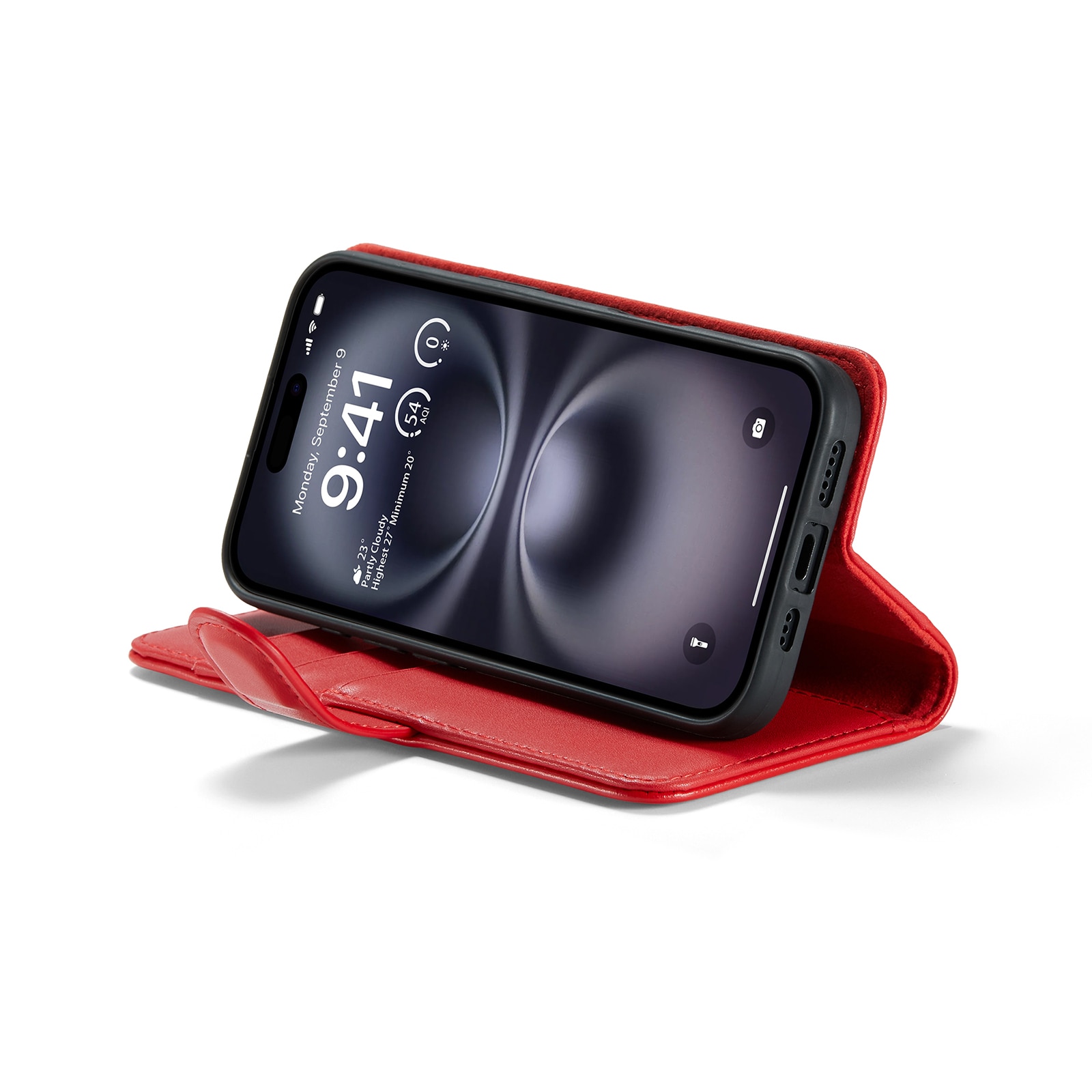Ekte Lærveske iPhone 16 Rød