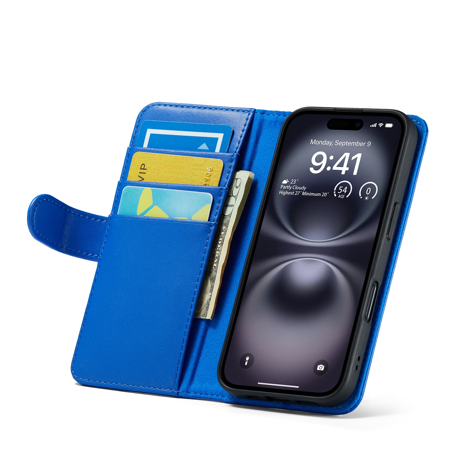 Ekte Lærveske iPhone 16 Blå
