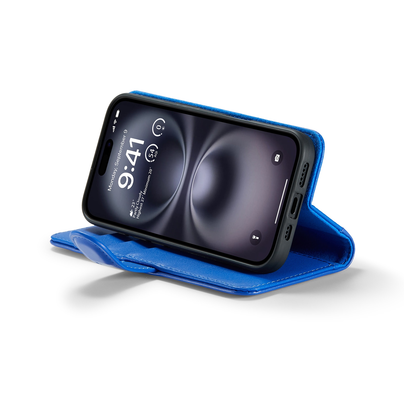 Ekte Lærveske iPhone 16 Blå