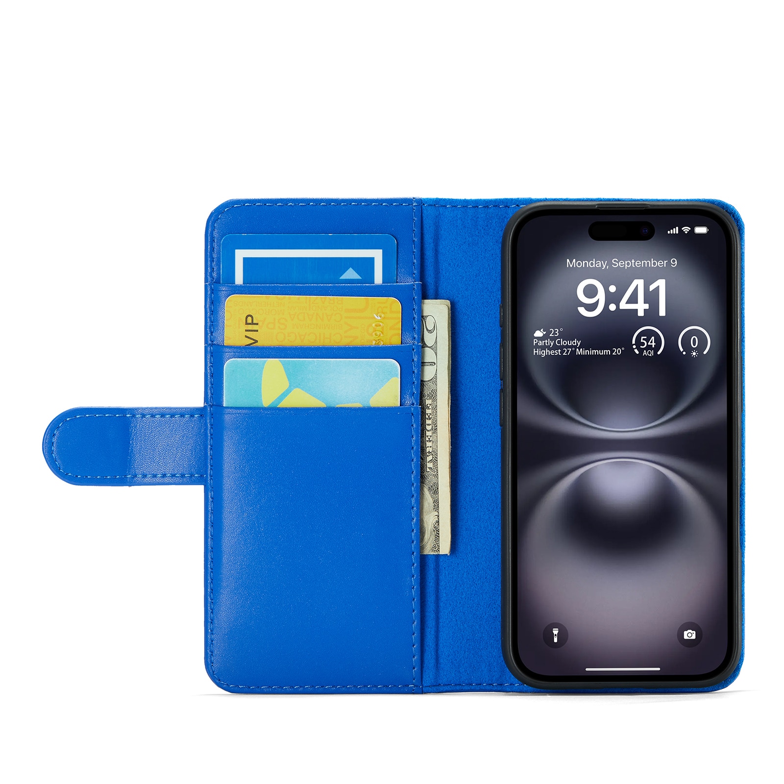Ekte Lærveske iPhone 16 Blå