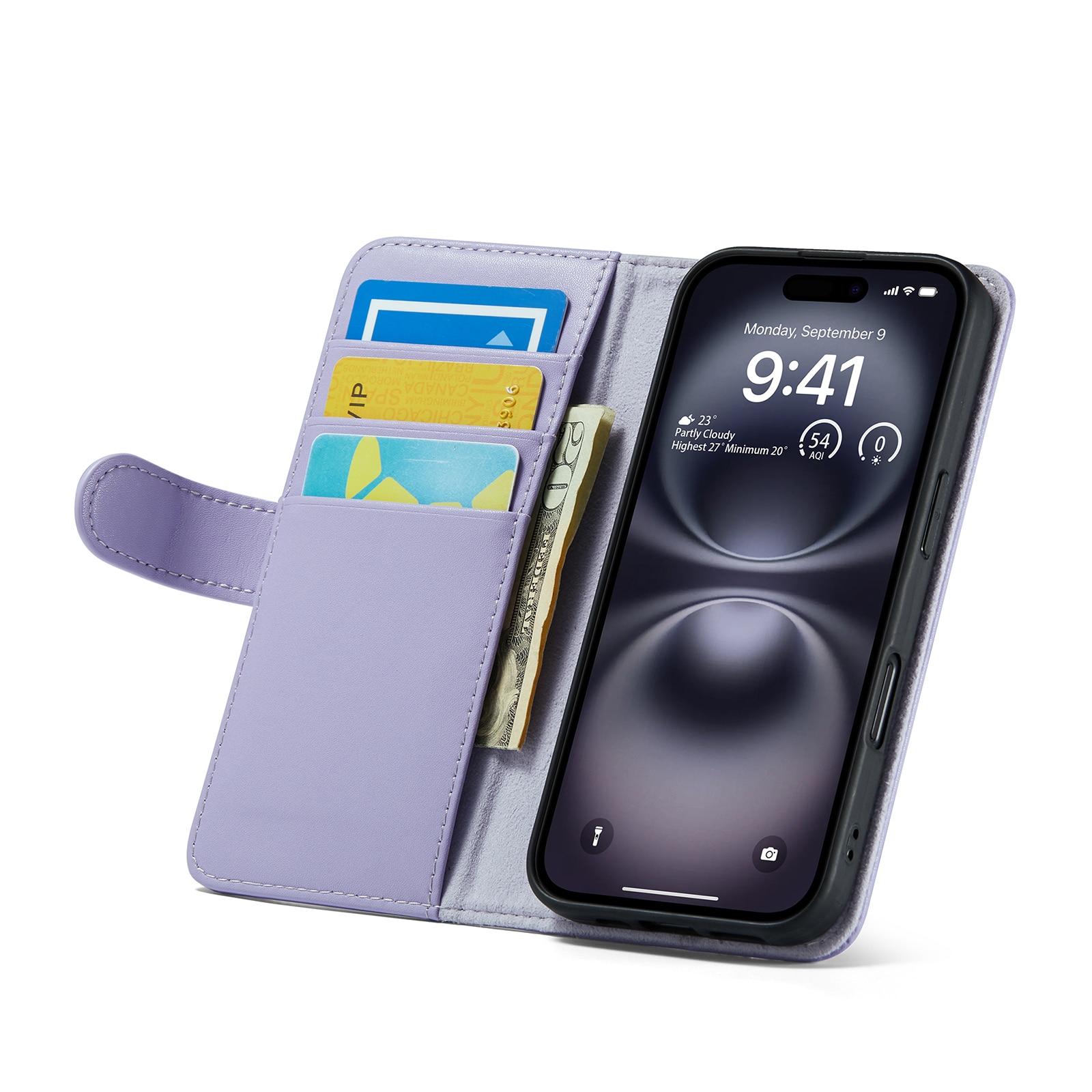 Ekte Lærveske iPhone 16 Lilla