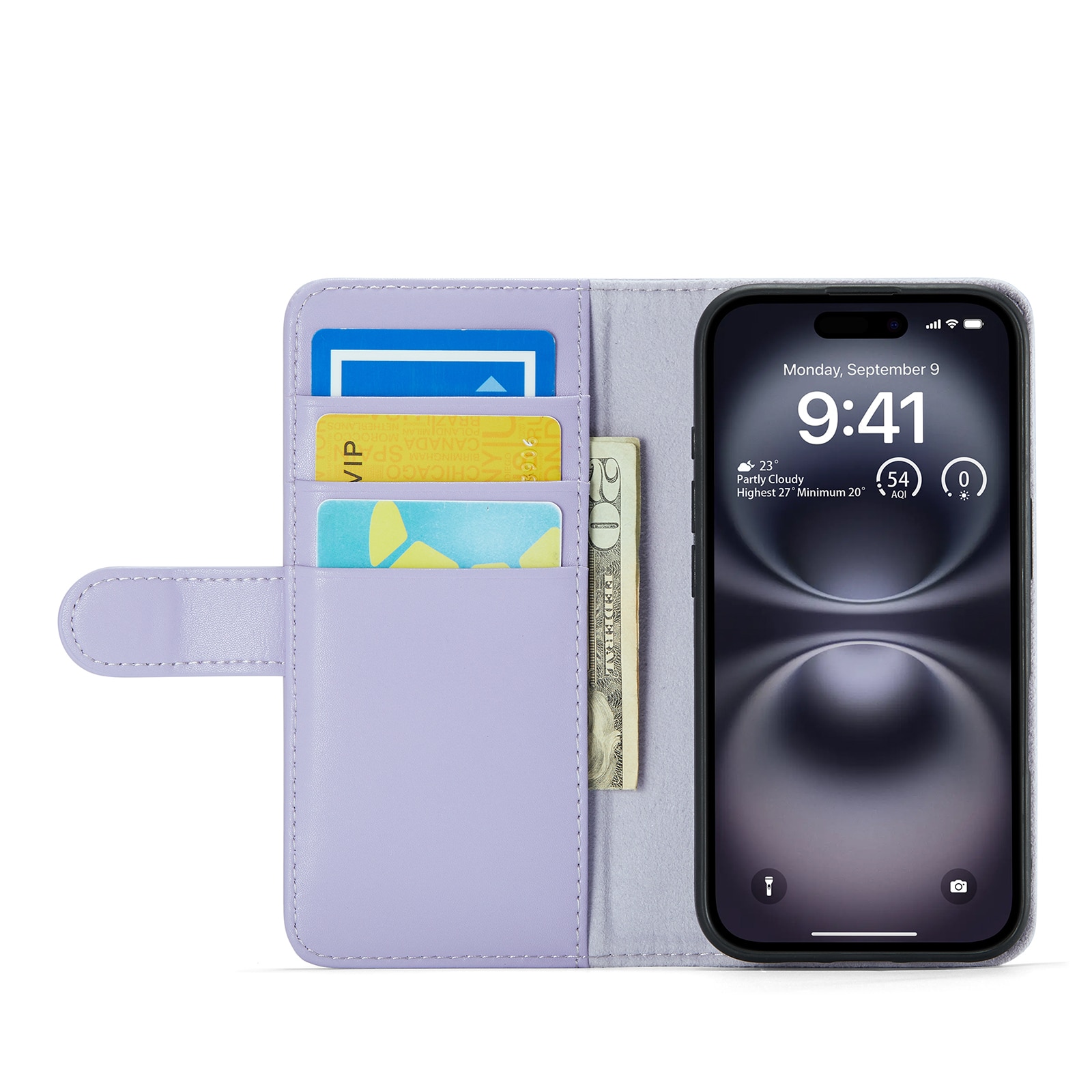 Ekte Lærveske iPhone 16 Lilla