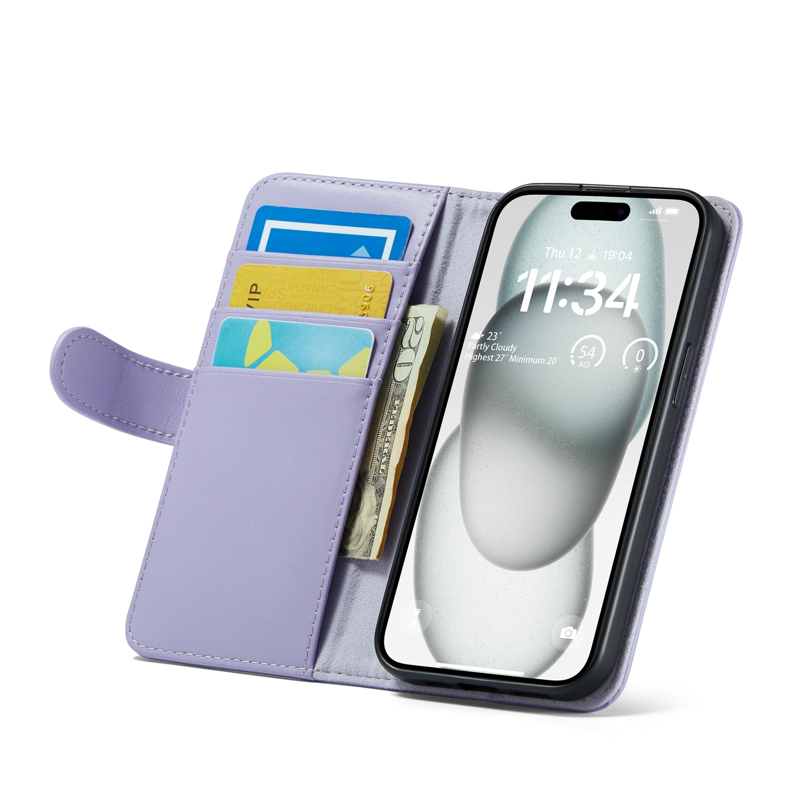 Ekte Lærveske iPhone 13 Lilla