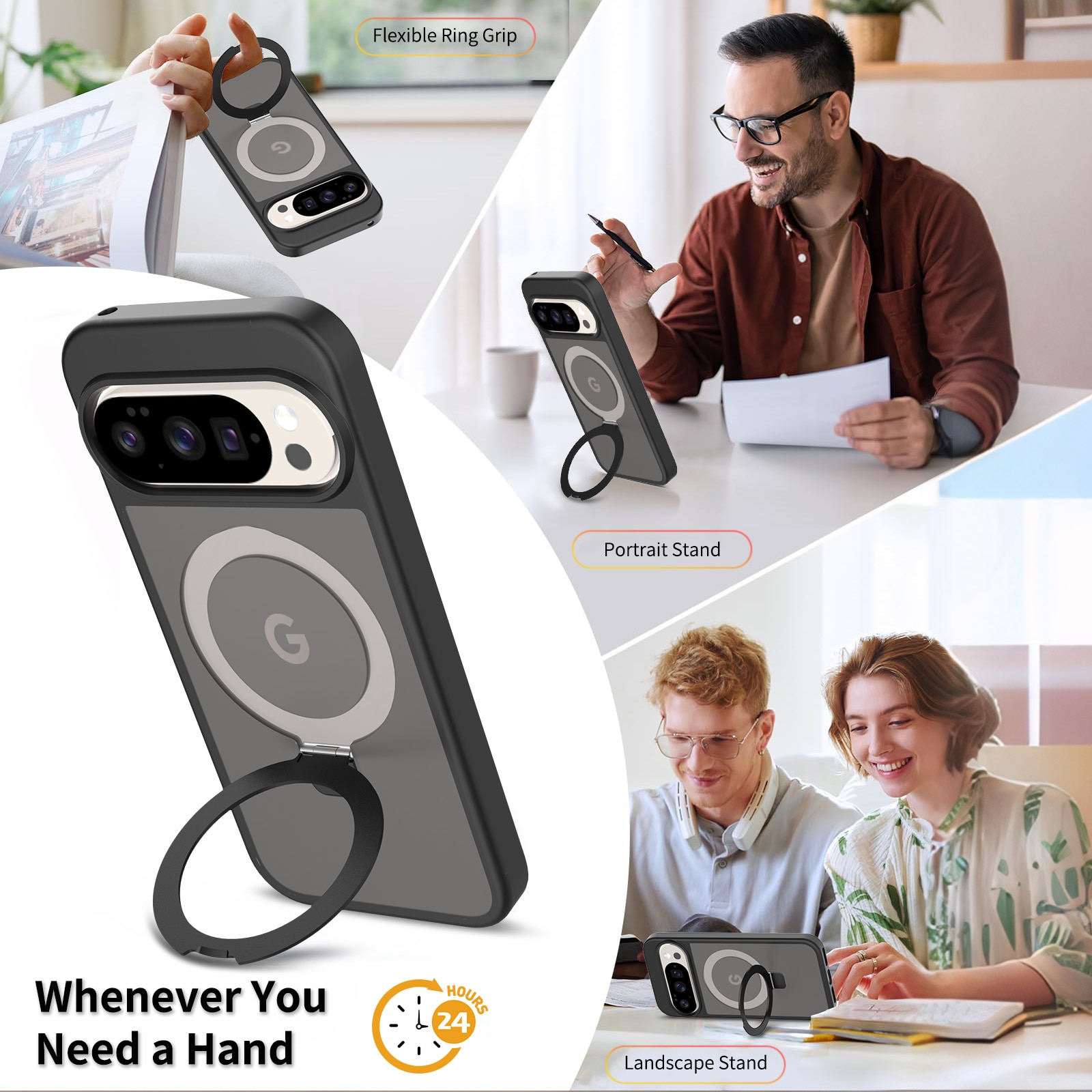 Hybriddeksel Magnetic Ring Google Pixel 9 Svart