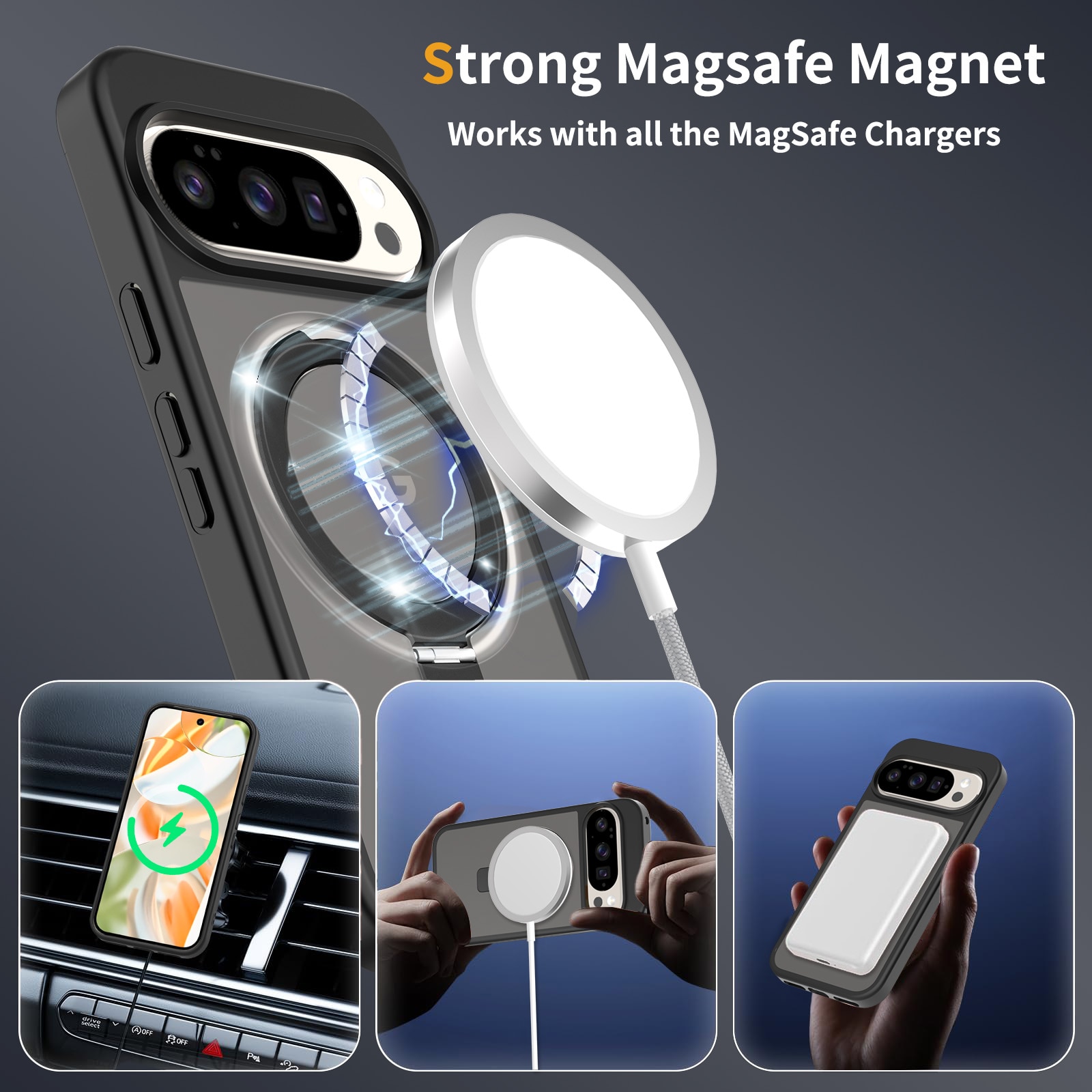 Hybriddeksel Magnetic Ring Google Pixel 9 Svart