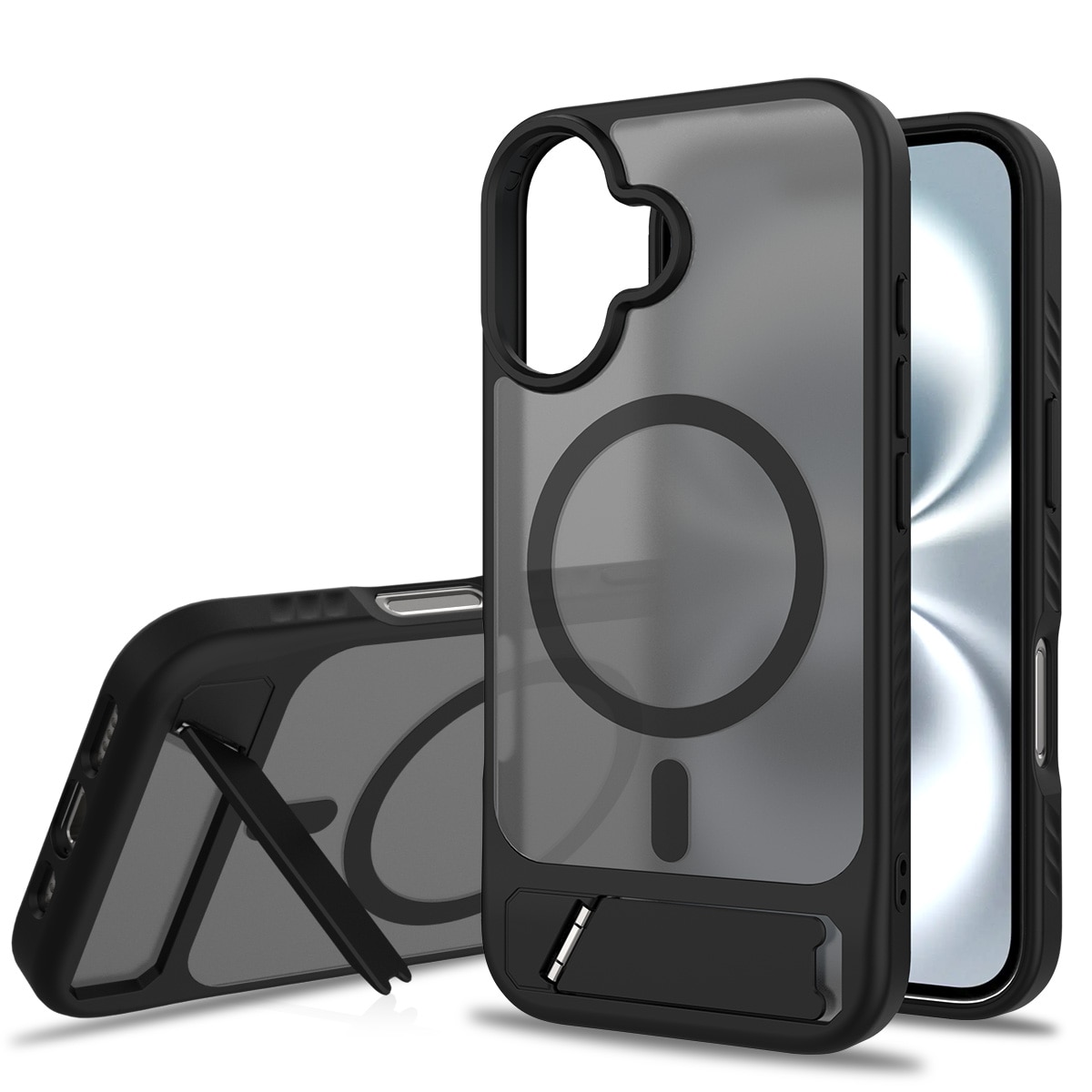 Magnetisk deksel med stativ iPhone 16 Svart