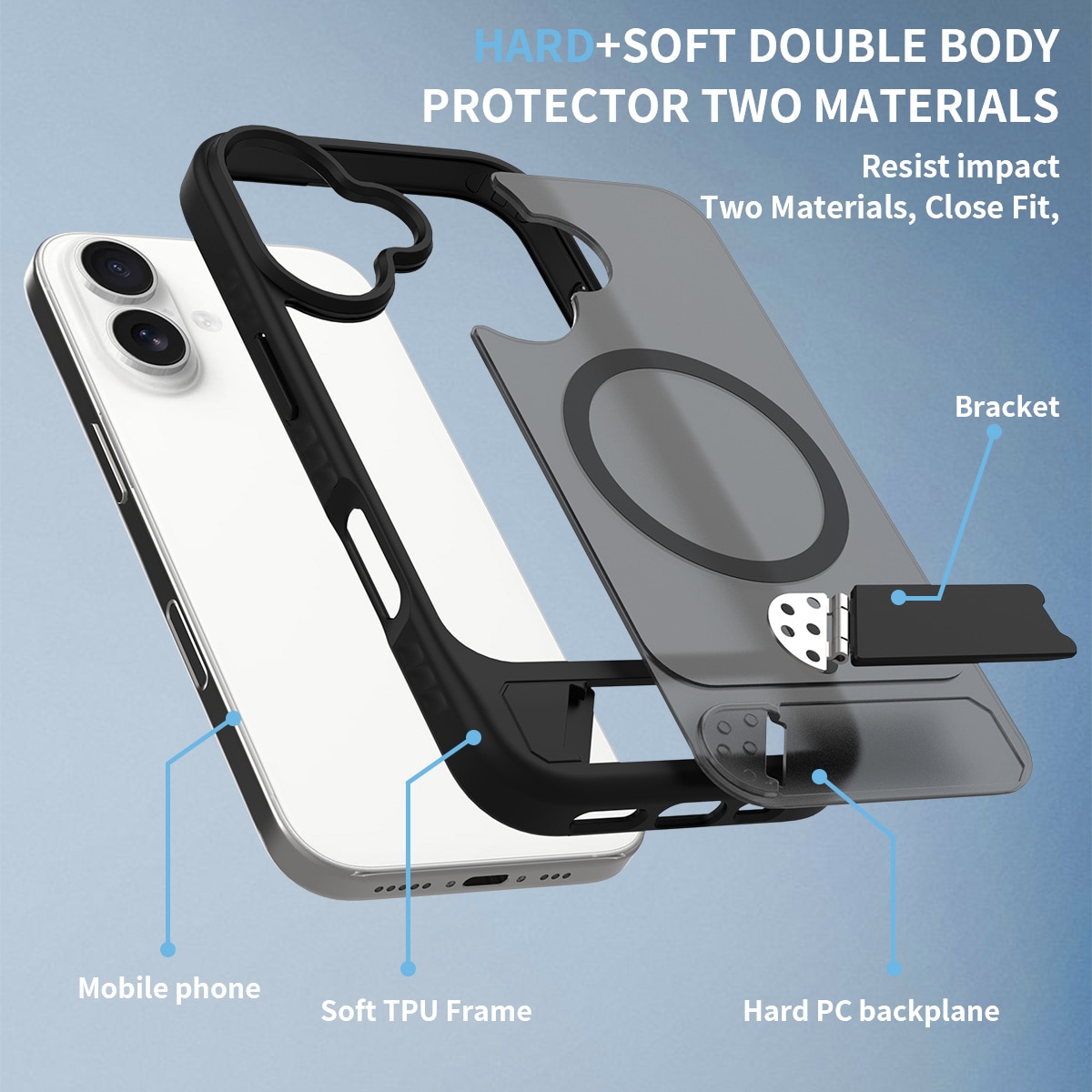 Magnetisk deksel med stativ iPhone 16 Svart