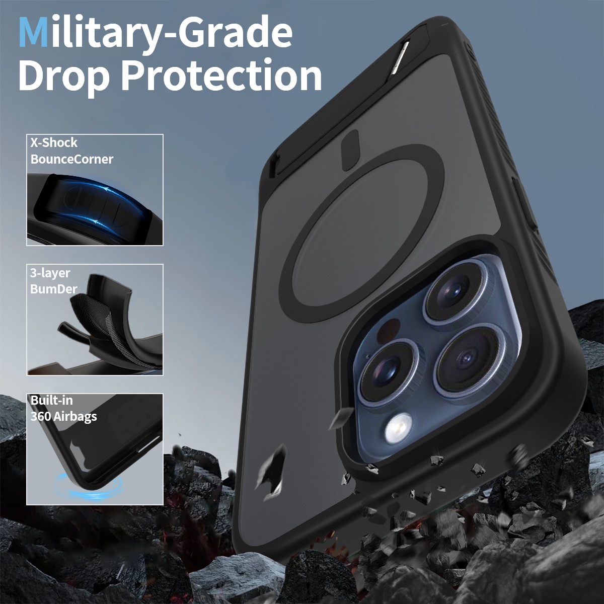 Magnetisk deksel med stativ iPhone 15 Pro Max Svart