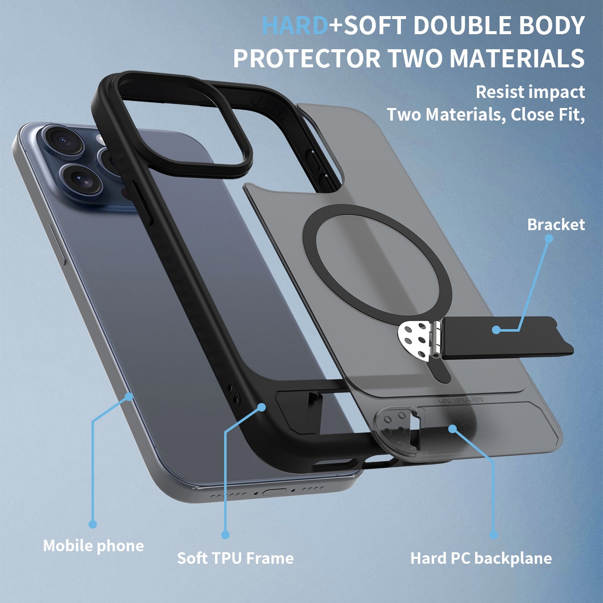 Magnetisk deksel med stativ iPhone 15 Pro Max Svart