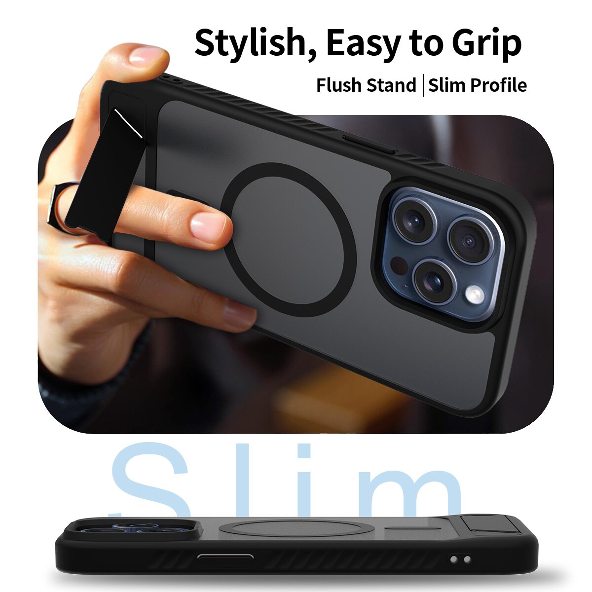 Magnetisk deksel med stativ iPhone 15 Pro Max Svart