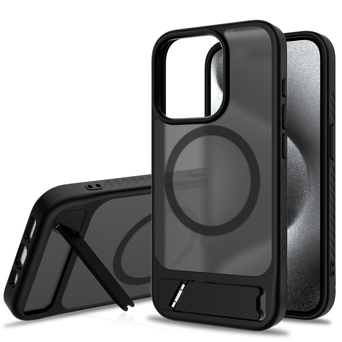 Magnetisk deksel med stativ iPhone 15 Pro Svart