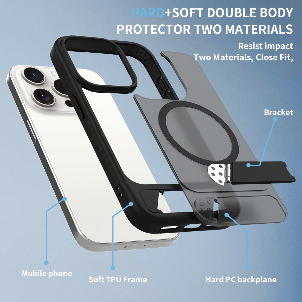 Magnetisk deksel med stativ iPhone 15 Pro Svart