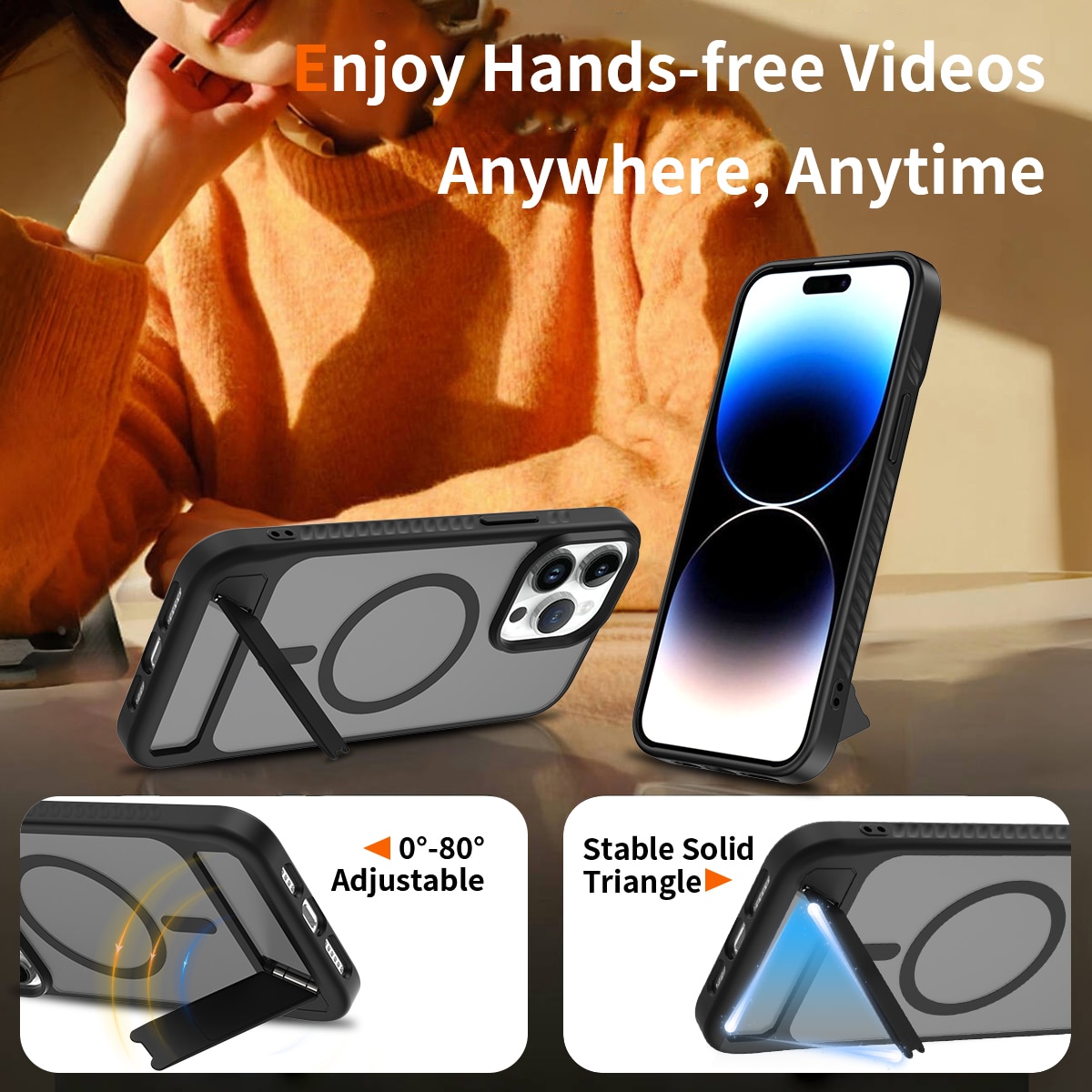 Magnetisk deksel med stativ iPhone 14 Pro Max Svart