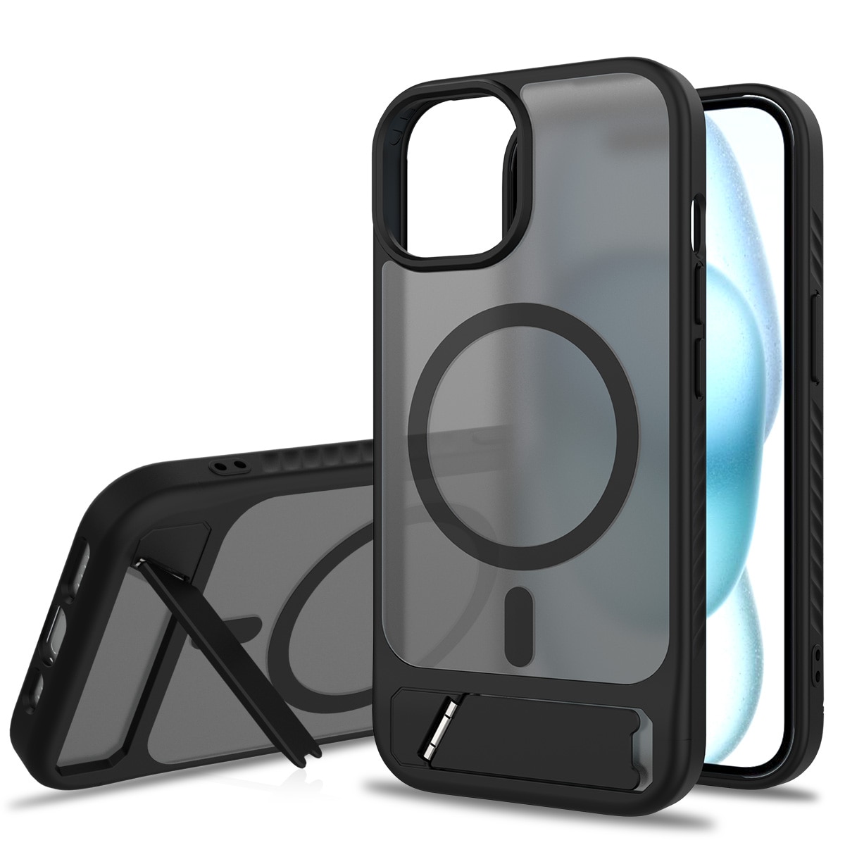 Magnetisk deksel med stativ iPhone 15 Svart