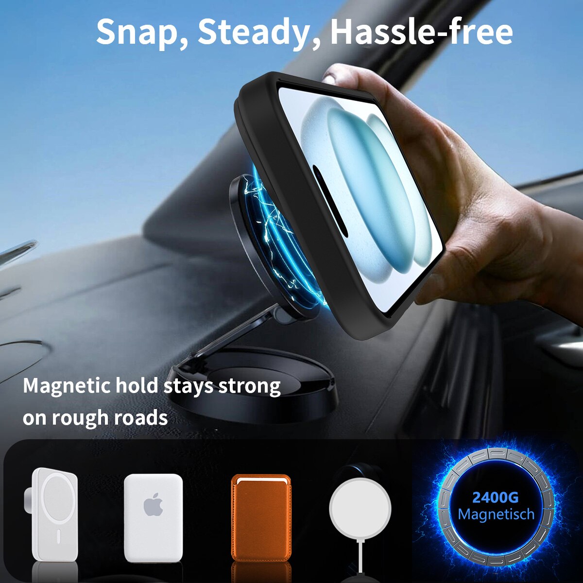 Magnetisk deksel med stativ iPhone 15 Svart