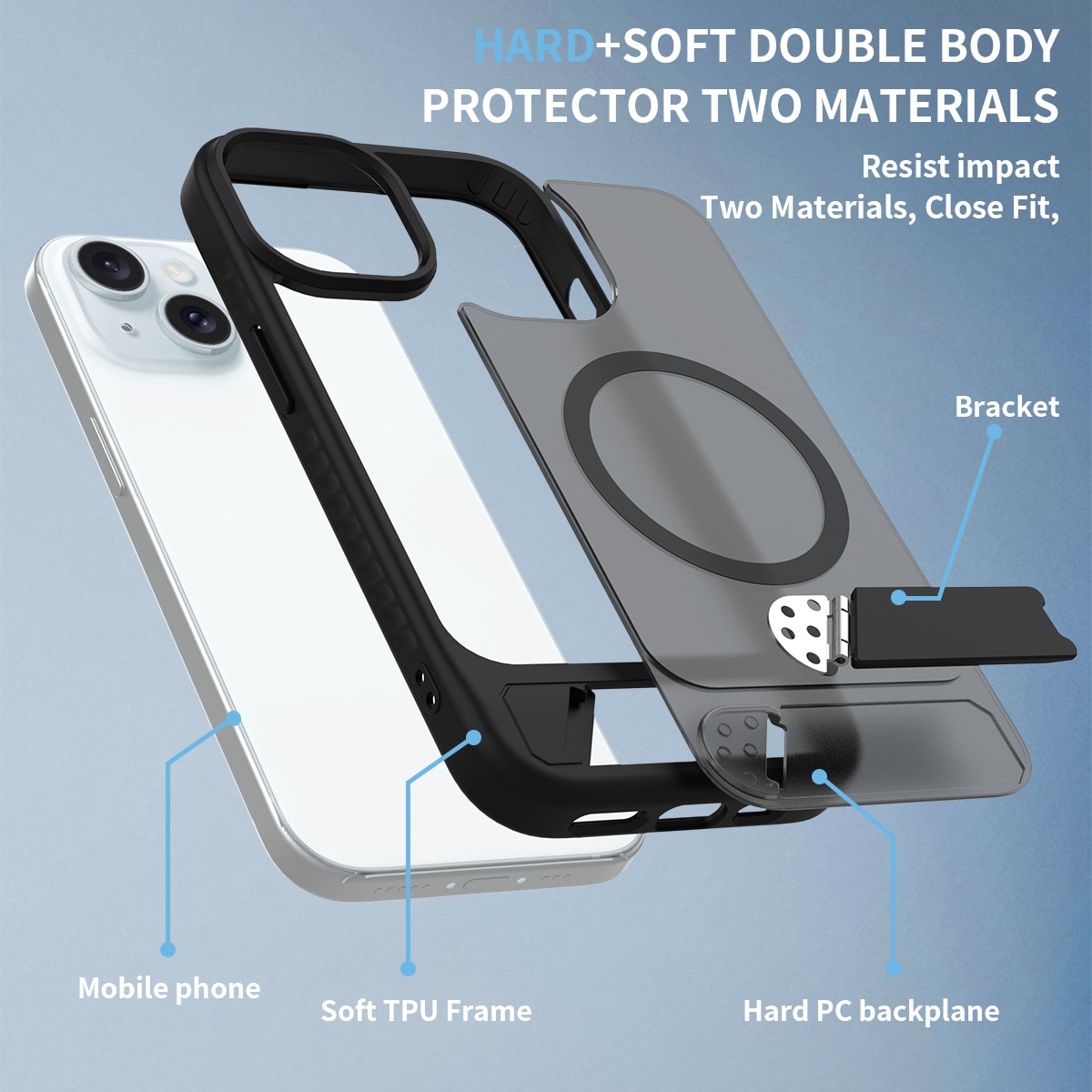 Magnetisk deksel med stativ iPhone 15 Svart