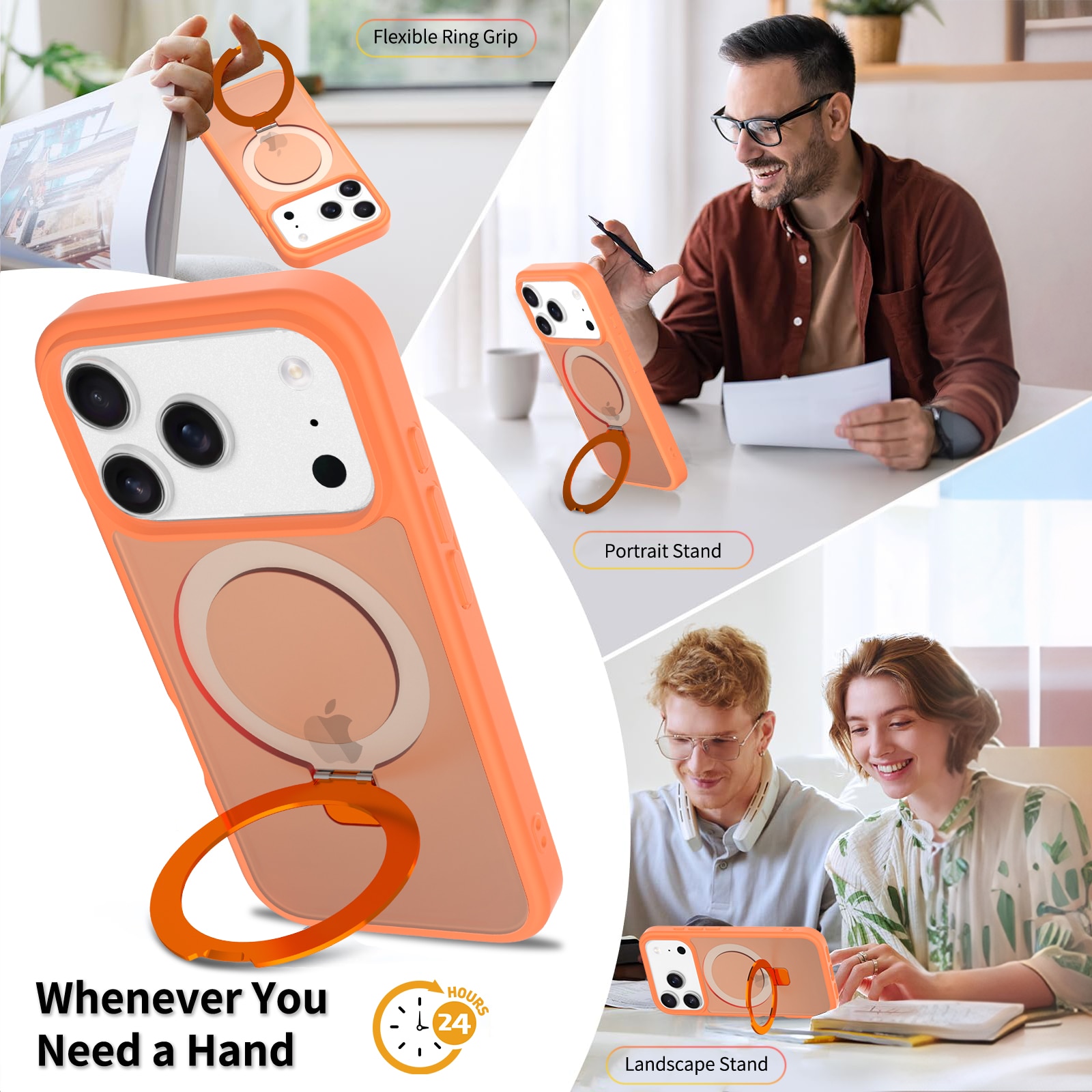 Hybriddeksel Magnetic Ring iPhone 17 Pro Oransje