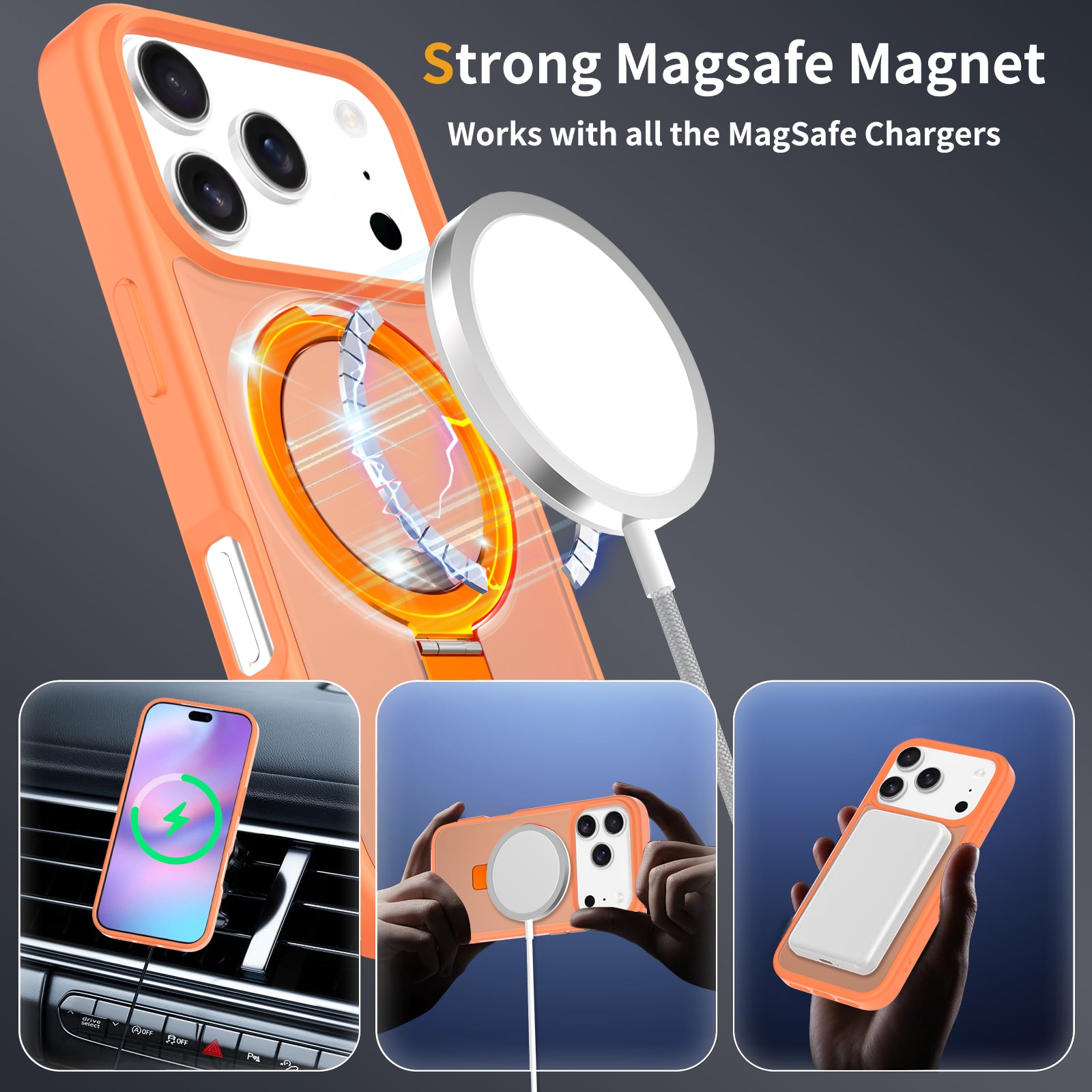 Hybriddeksel Magnetic Ring iPhone 17 Pro Oransje