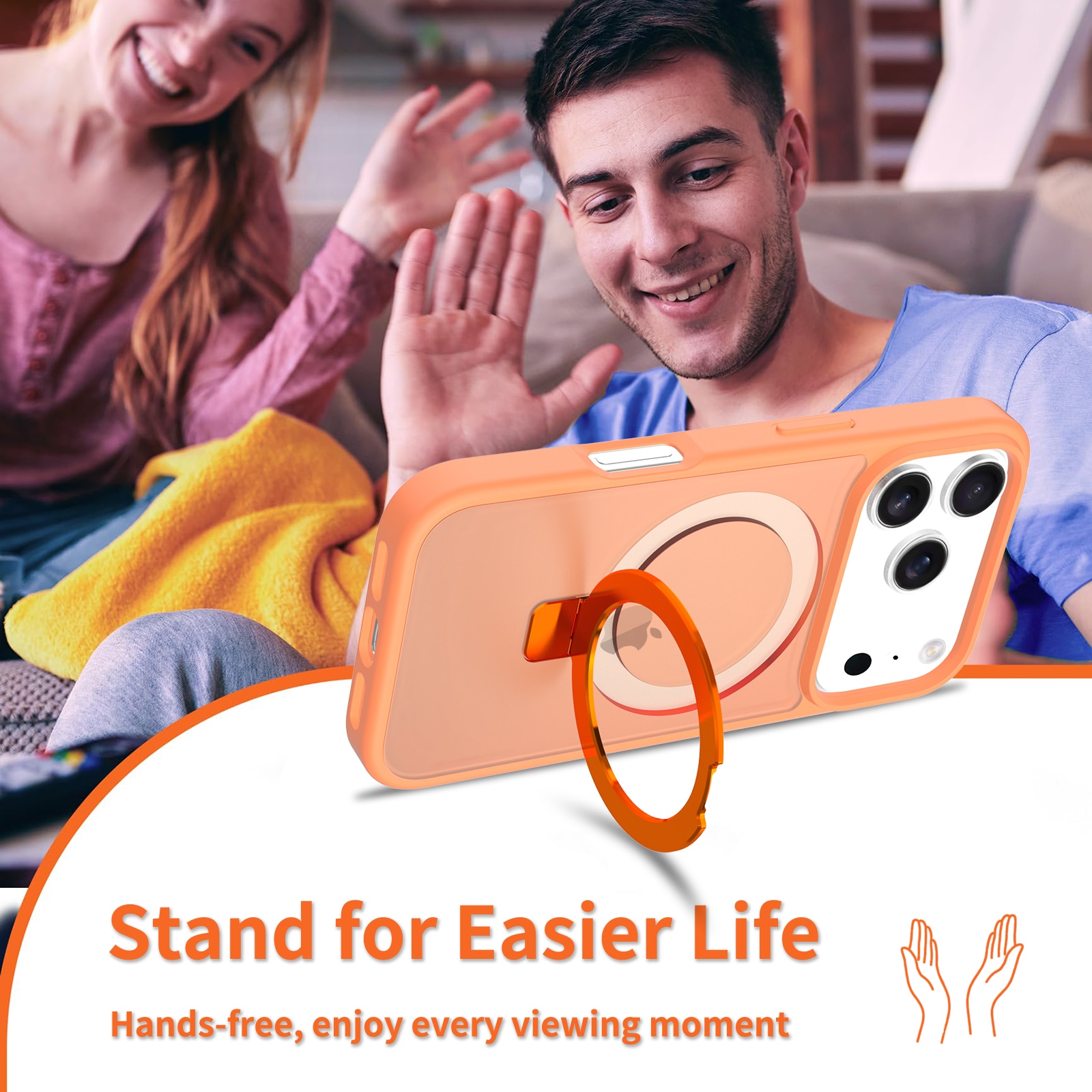 Hybriddeksel Magnetic Ring iPhone 17 Pro Oransje