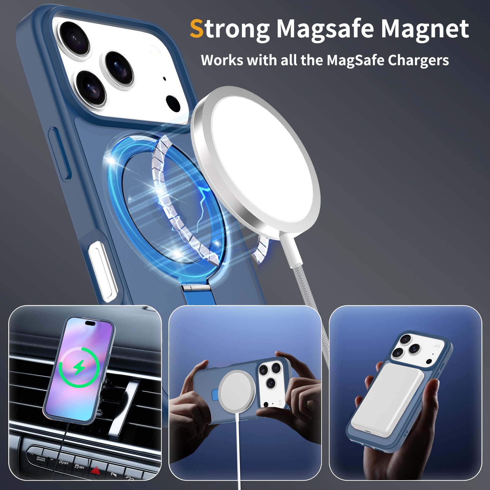 Hybriddeksel Magnetic Ring iPhone 17 Pro Mørke blå