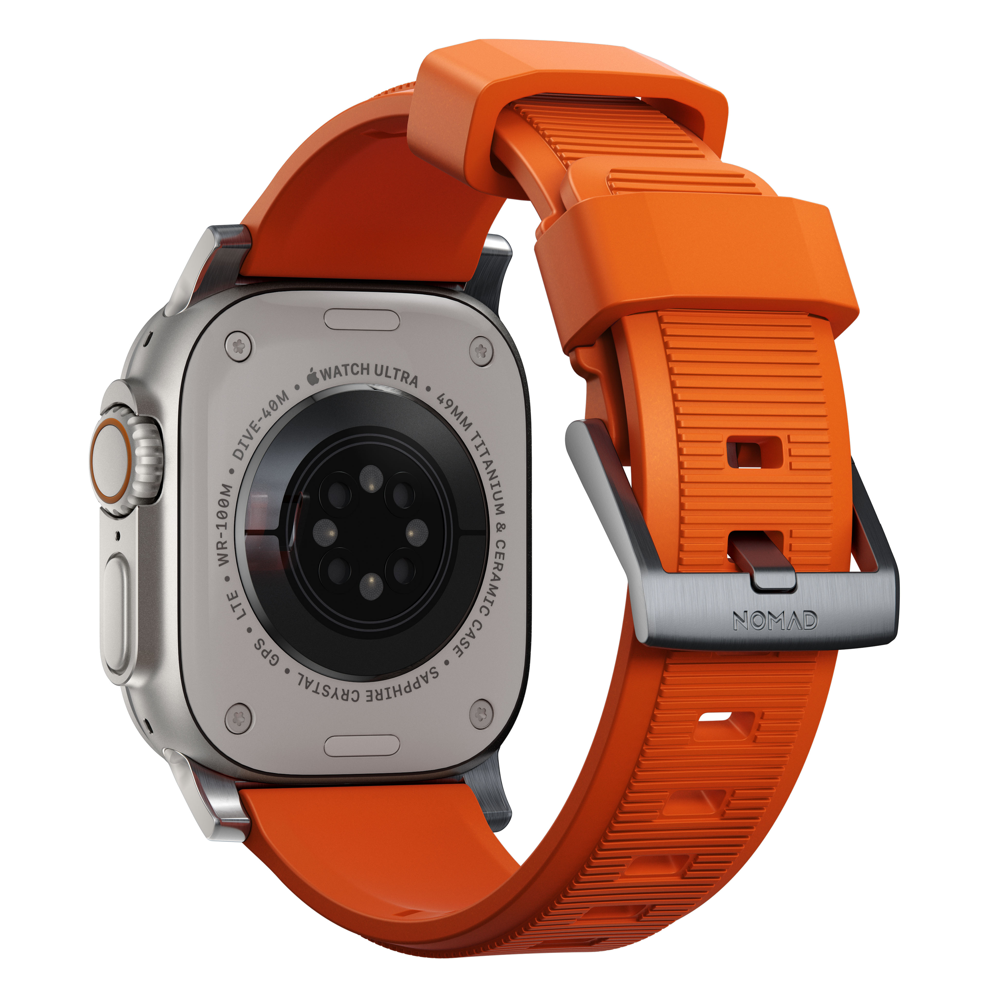 Apple Watch 44mm Rugged Band Ultra Orange (Silver Hardware)