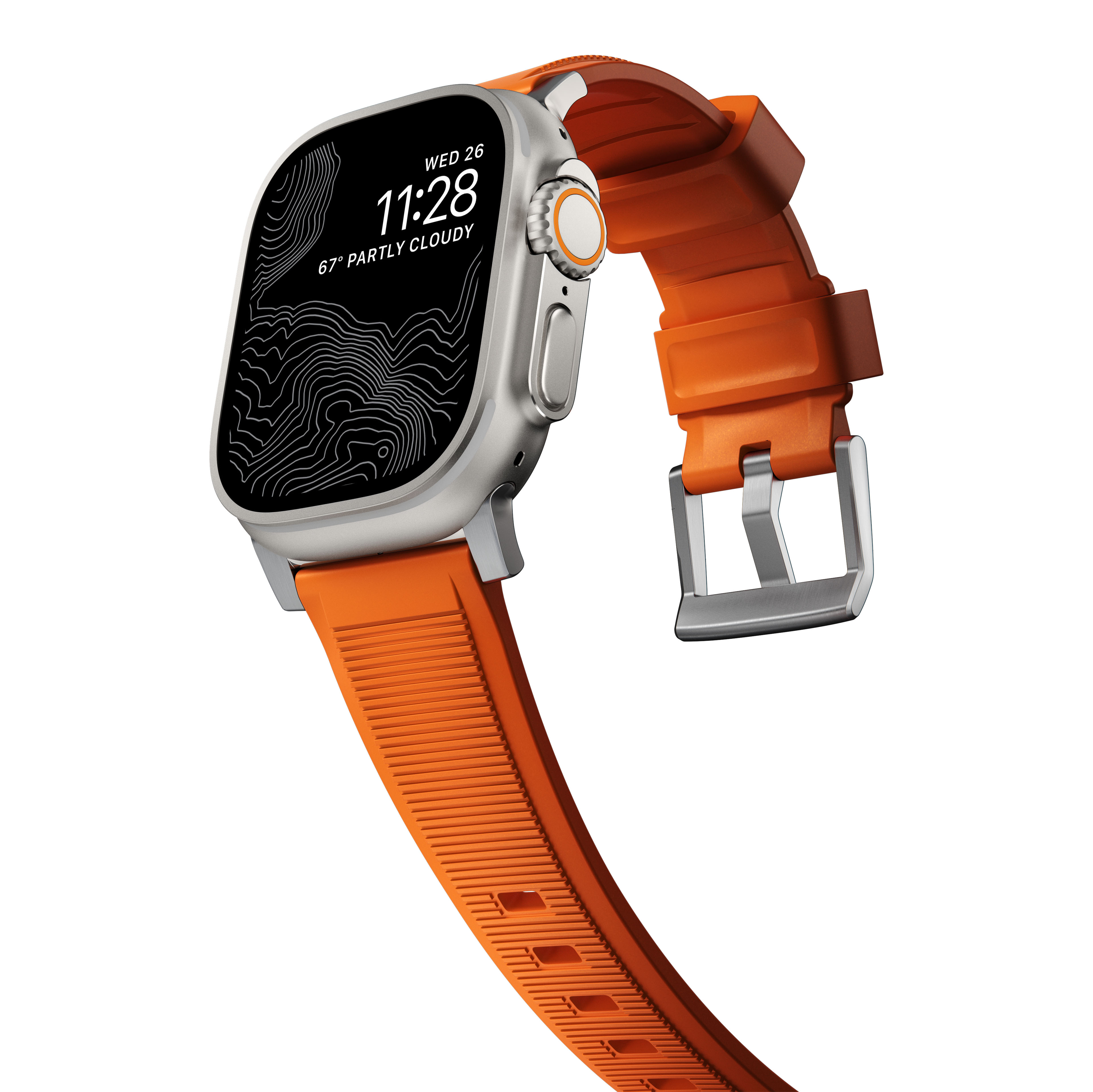 Apple Watch SE 44mm Rugged Band Ultra Orange (Silver Hardware)