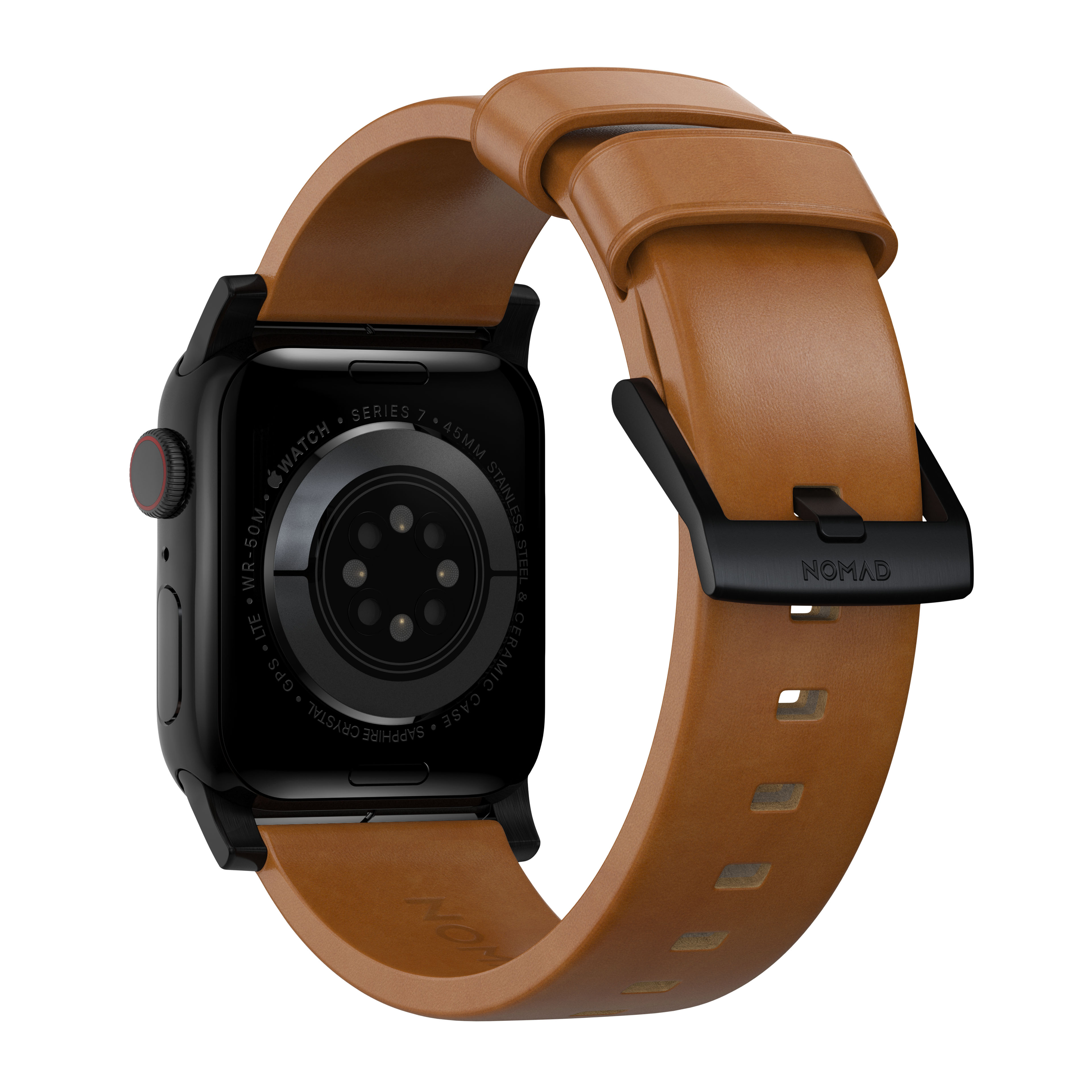 Apple Watch Ultra 49mm Modern Leather Band English Tan (Black Hardware)