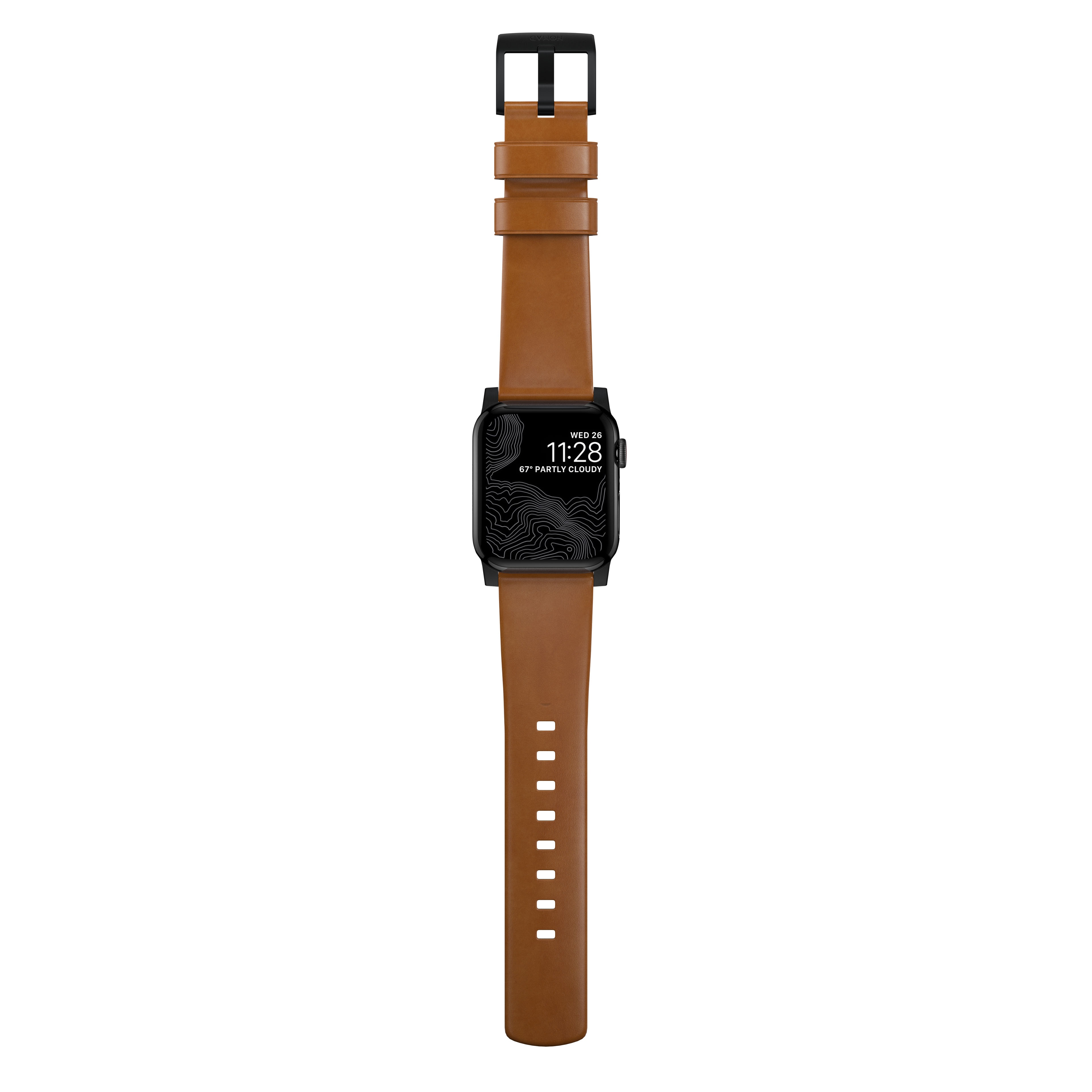 Apple Watch SE 44mm Modern Leather Band English Tan (Black Hardware)