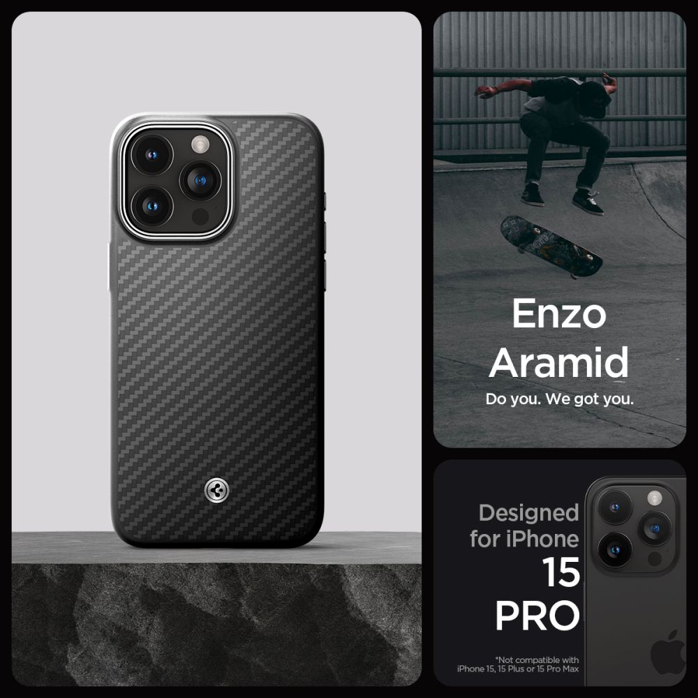 iPhone 15 Pro Deksel Enzo Aramid MagSafe Black