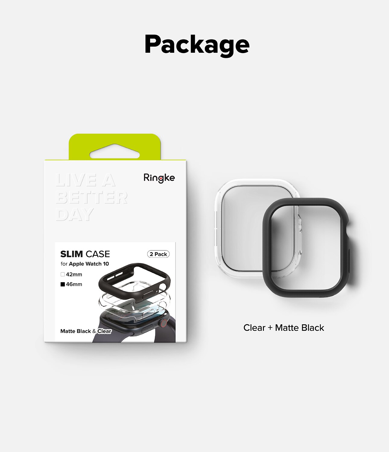 Slim Case (2-pack) Apple Watch Series 10 46mm Matte Black & Clear