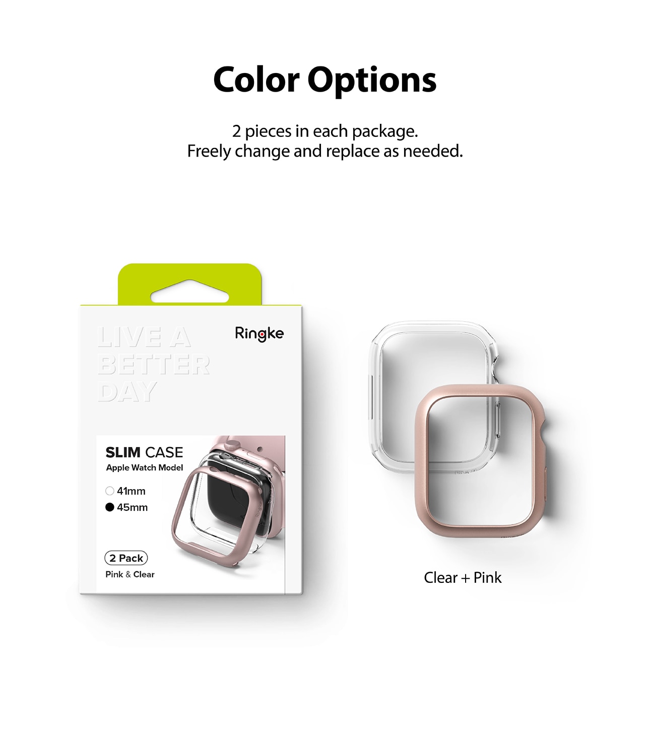 Slim Case (2-pack) Apple Watch 45mm Series 8 Pink & Clear
